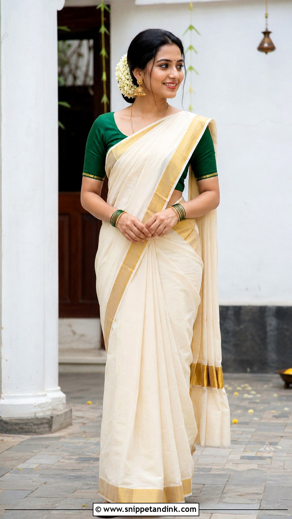 Kerala Kasavu Saree Outfit - Snippet and Ink - 25 South Indian Attire Ideas