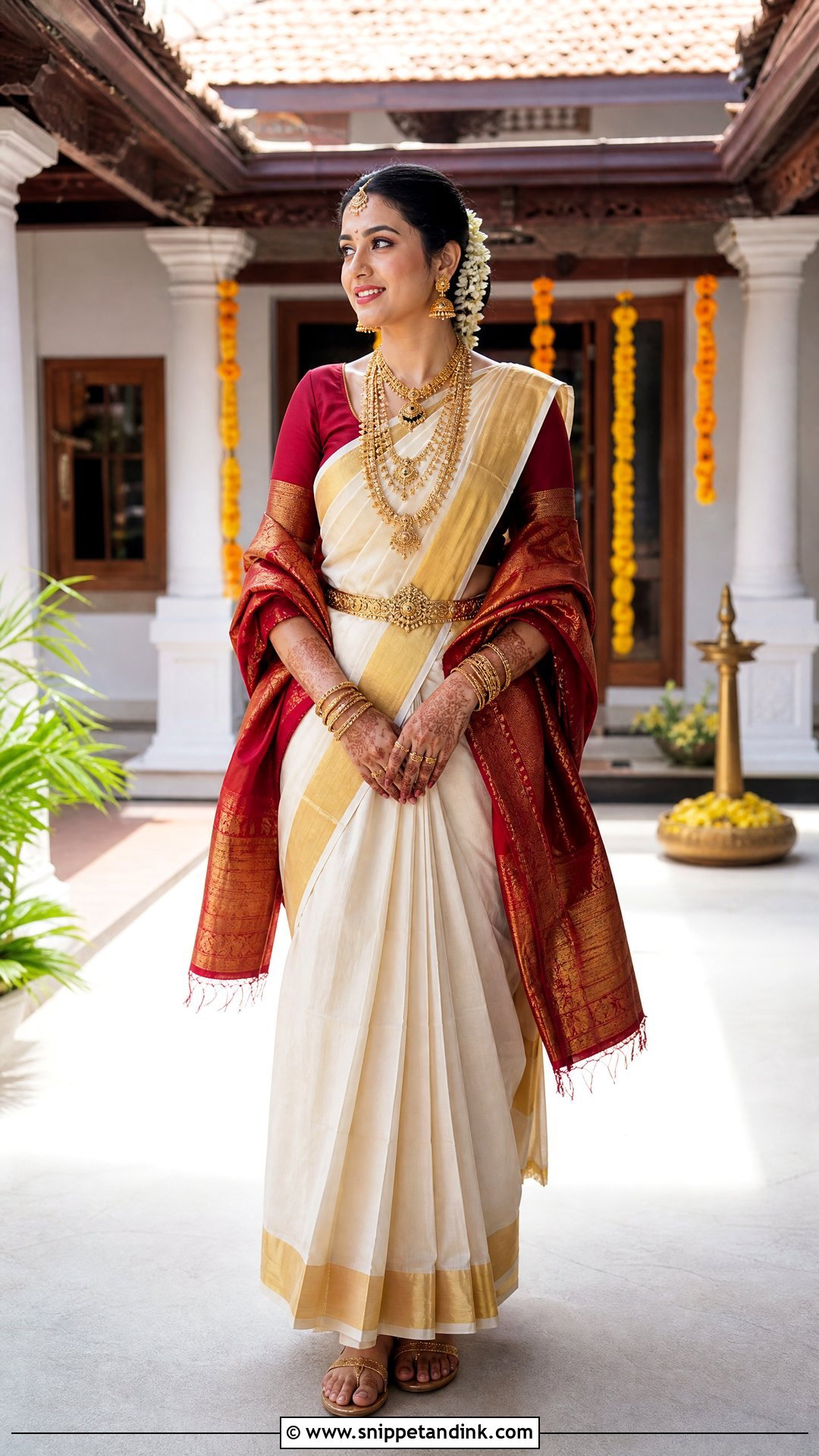 Kerala Kasavu Saree Vaidik Marriage Dress - Snippet and Ink - 20 Vaidik Marriage Dress Ideas