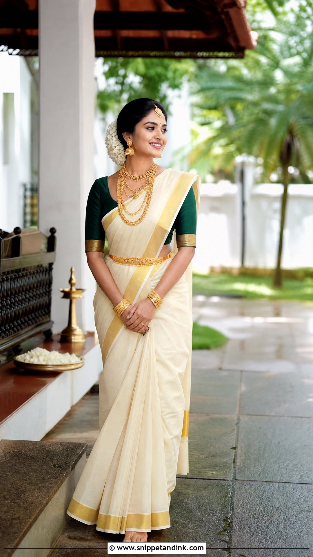 Kerala Kasavu Saree Wedding Look - Snippet and Ink - 25 Traditional Dress for Wedding Ideas
