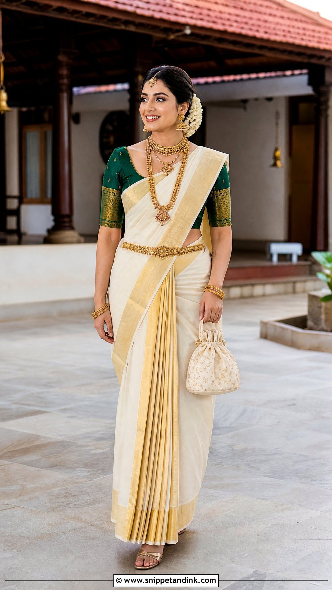 Kerala Set Mundu Bridal Outfit - Snippet and Ink - 20 South Indian Bridal Outfits
