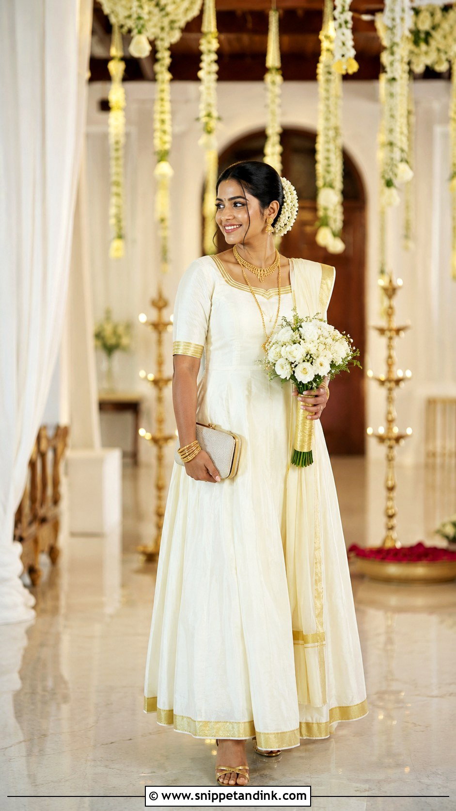 Kerala Wedding Kasavu Inspired Gown - Snippet and Ink - 20 Kerala Wedding Gown Ideas