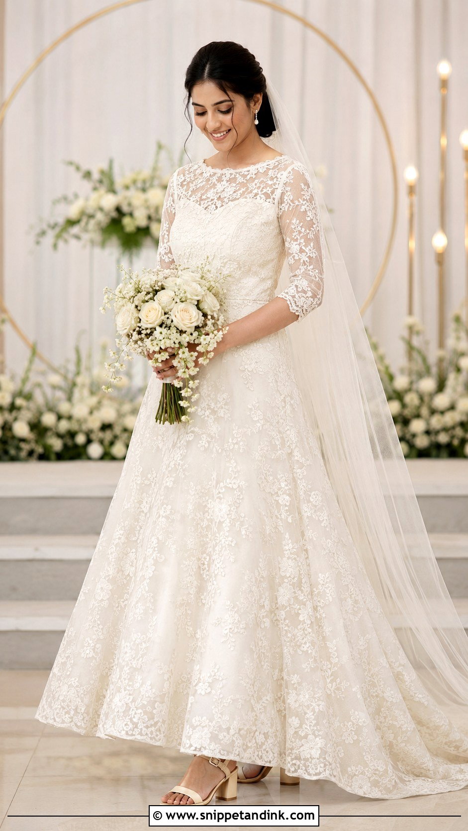 Kerala Wedding Lace A Line Gown - Snippet and Ink - 20 Kerala Wedding Gown Ideas