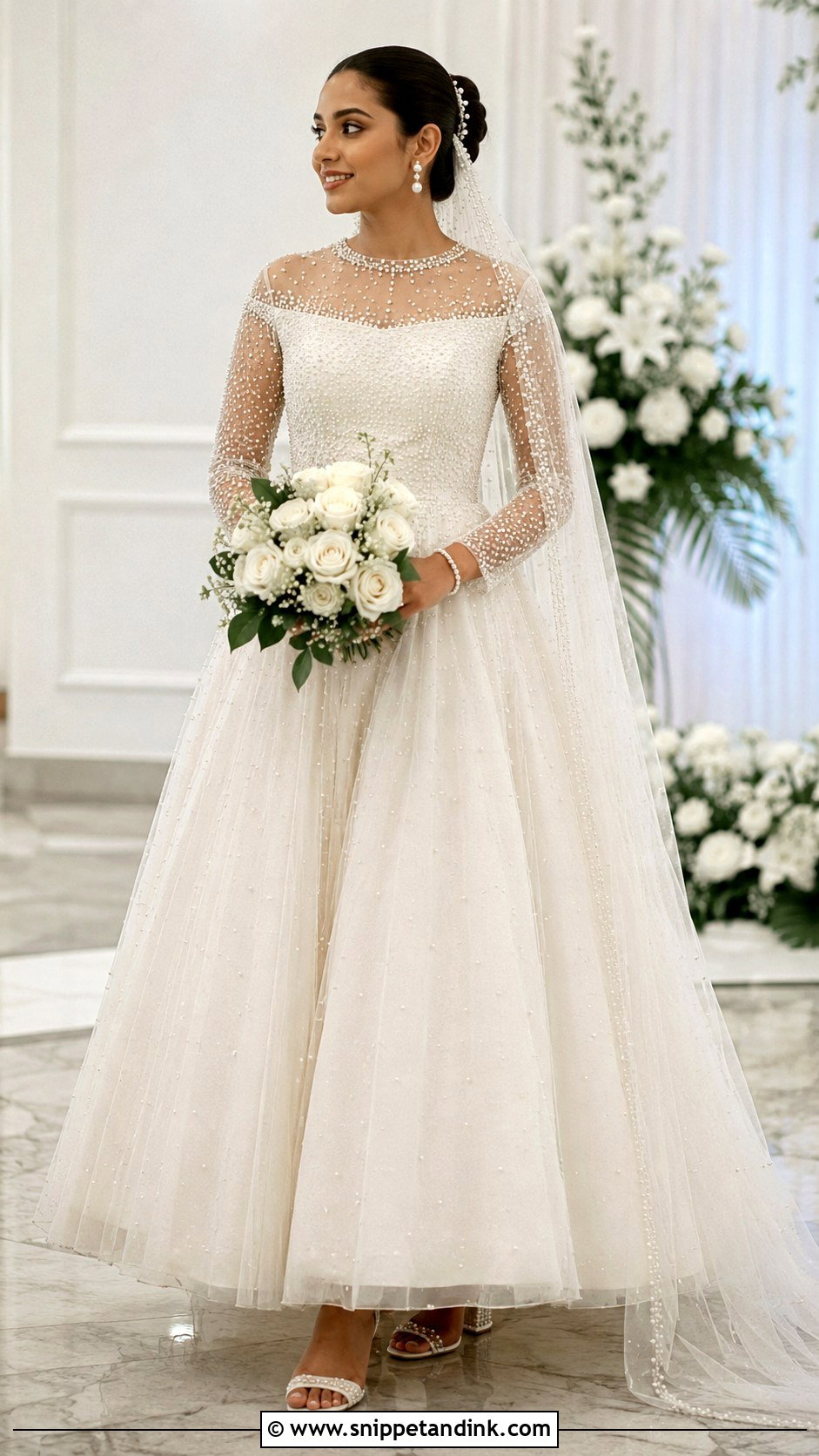 Kerala Wedding Pearl Embellished Gown - Snippet and Ink - 20 Kerala Wedding Gown Ideas