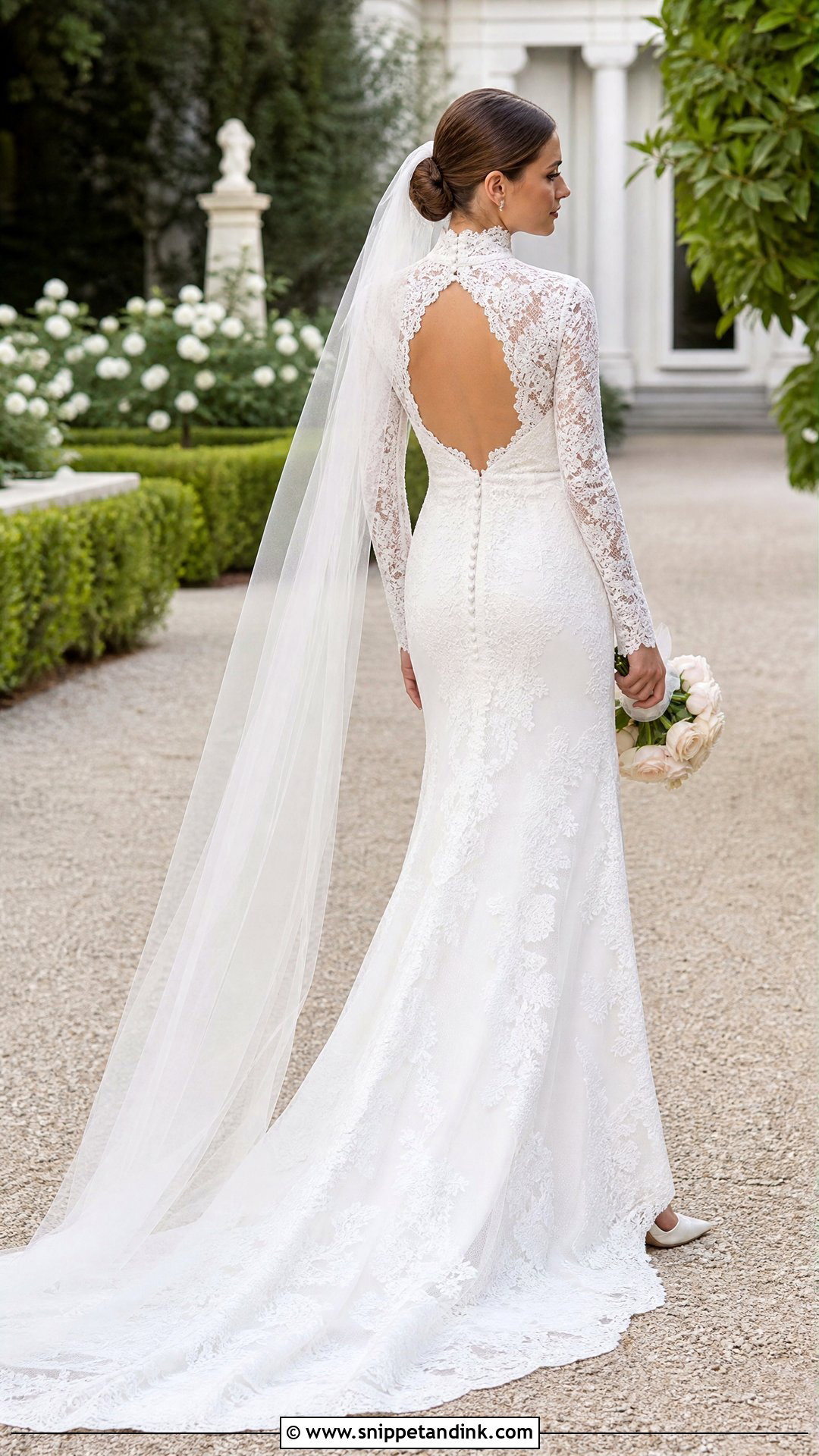 Keyhole Back Lace Wedding Dress - Snippet and Ink - 20 Lily Collin’s Wedding Dress Ideas