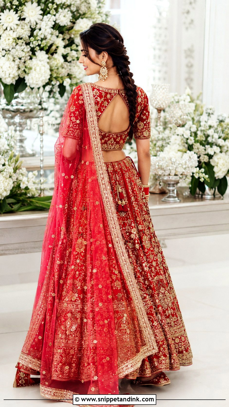 Keyhole Back Red Bridal Blouse With Lehenga - Snippet and Ink - 20 Red Bridal Blouse Ideas
