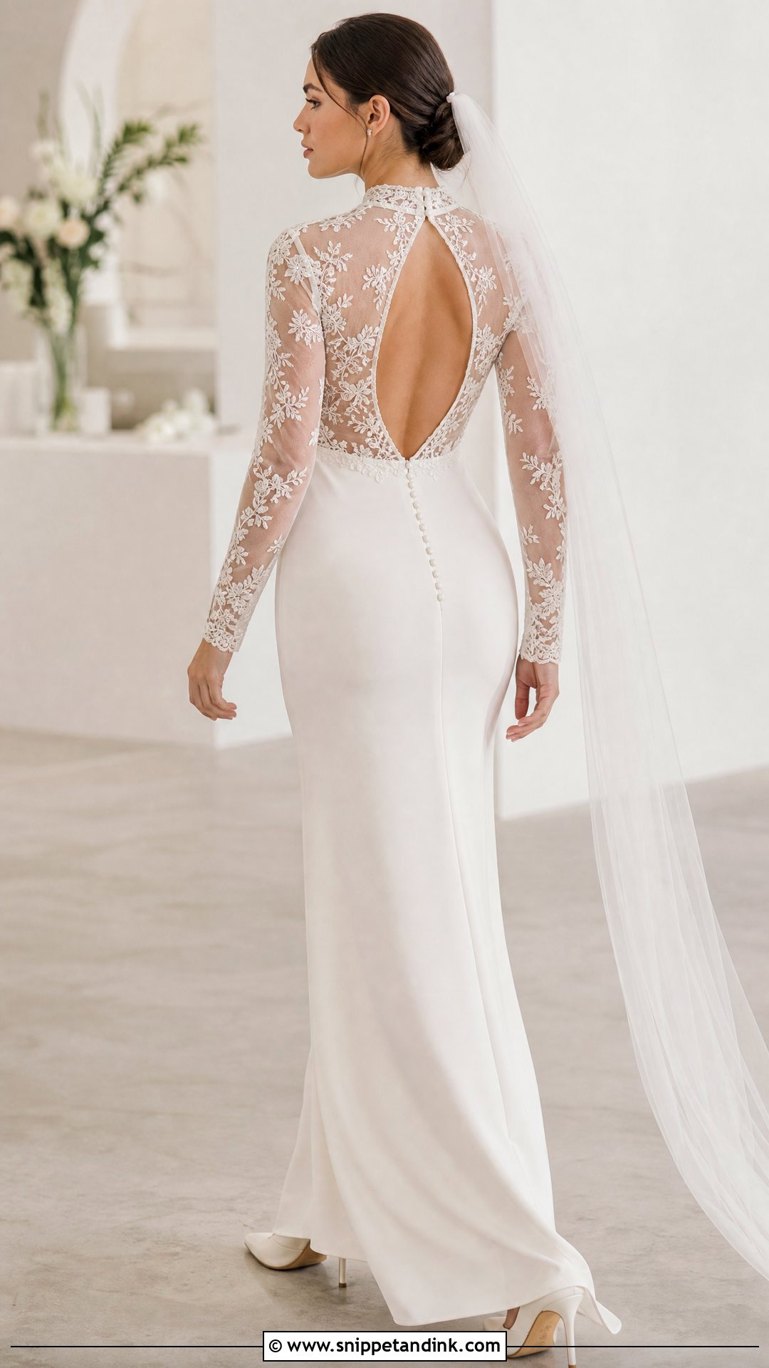 Keyhole Back Wedding Dress Topper With Crepe Gown - Snippet and Ink - 20 Wedding Dress Topper Long Sleeve Ideas
