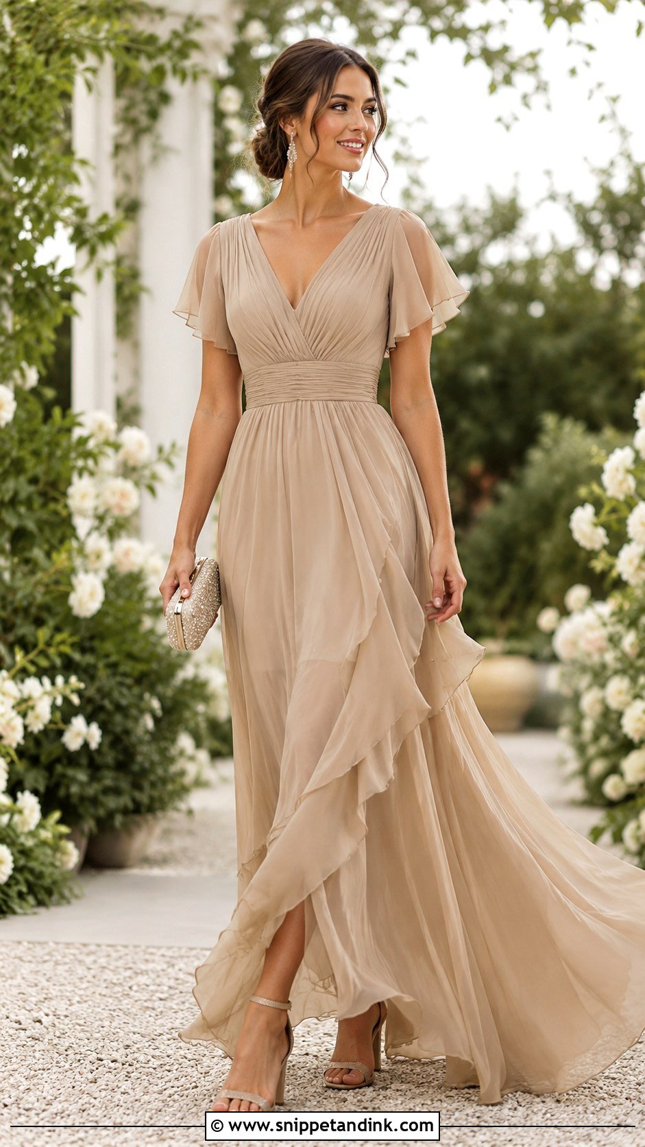 Khaki Chiffon Maxi Dress Wedding Outfit - Snippet and Ink - 20 Khaki Wedding Ideas