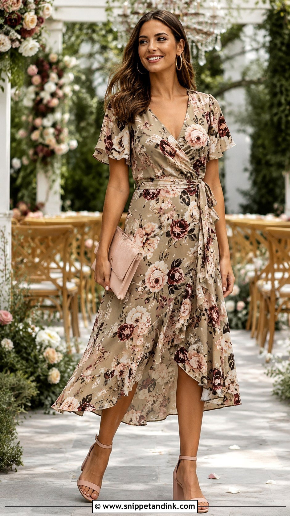 Khaki Floral Midi Dress Wedding Outfit - Snippet and Ink - 20 Khaki Wedding Ideas