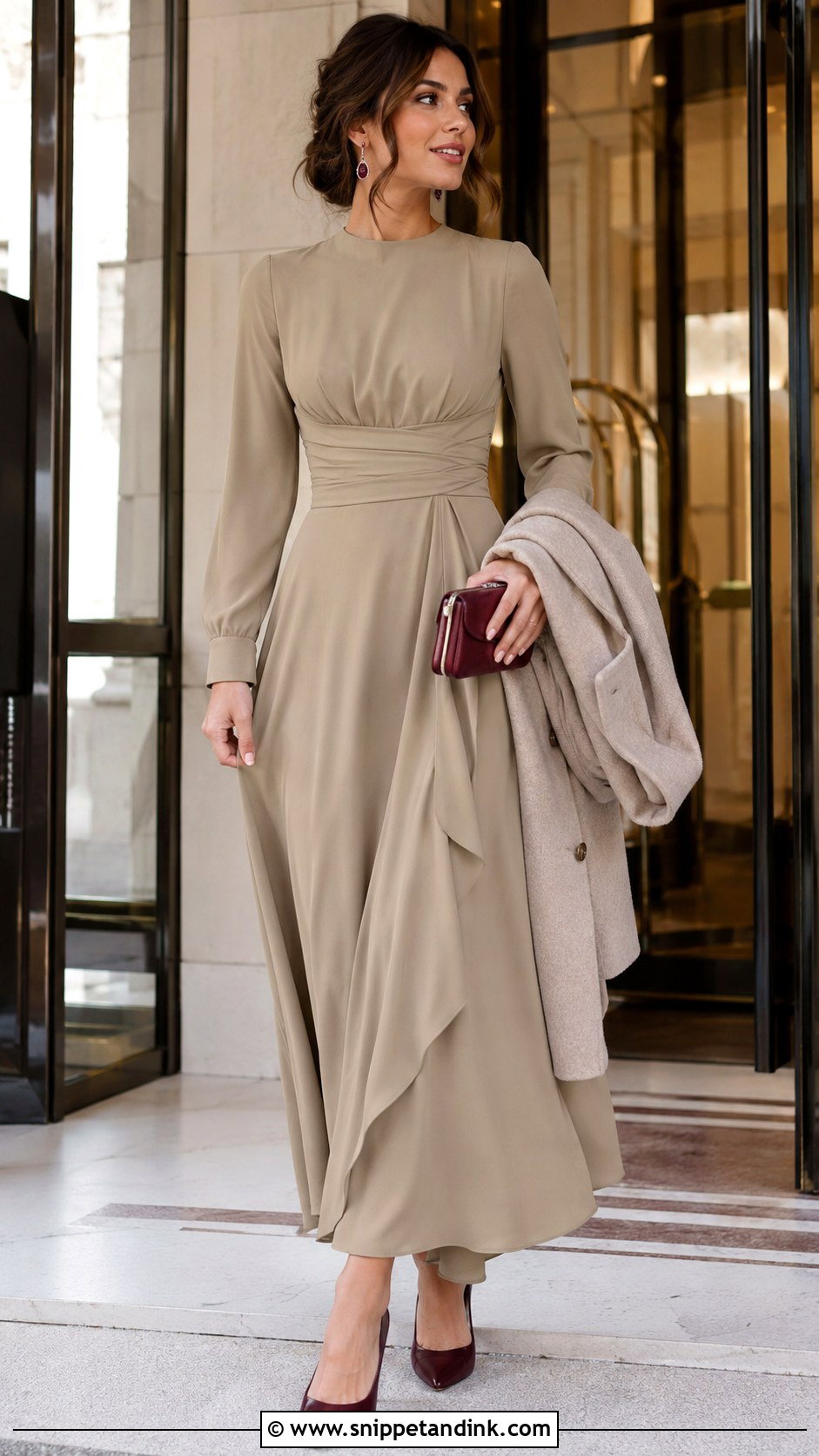 Khaki Long Sleeve Dress Wedding Outfit - Snippet and Ink - 20 Khaki Wedding Ideas