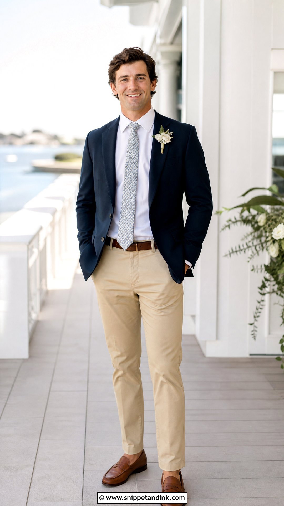 Khaki Pants And Blazer Groomsman Outfit - Snippet and Ink - 25 Groomsman Outfits