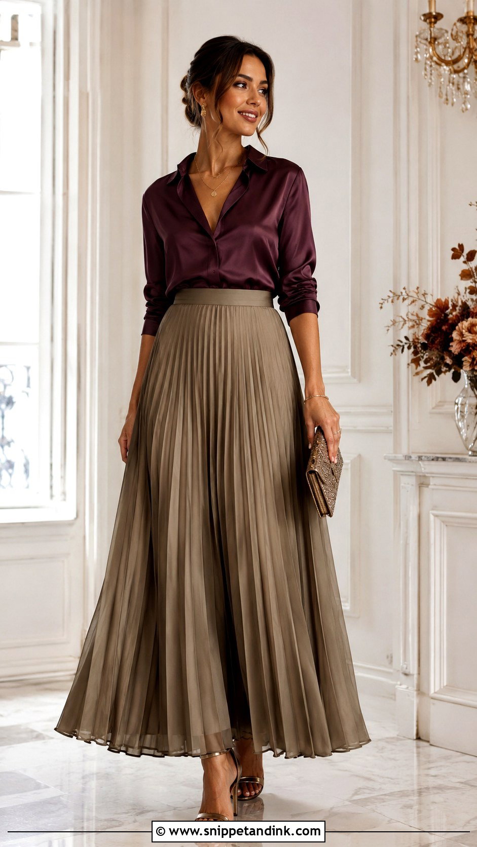 Khaki Pleated Maxi Skirt Wedding Outfit - Snippet and Ink - 20 Khaki Wedding Ideas