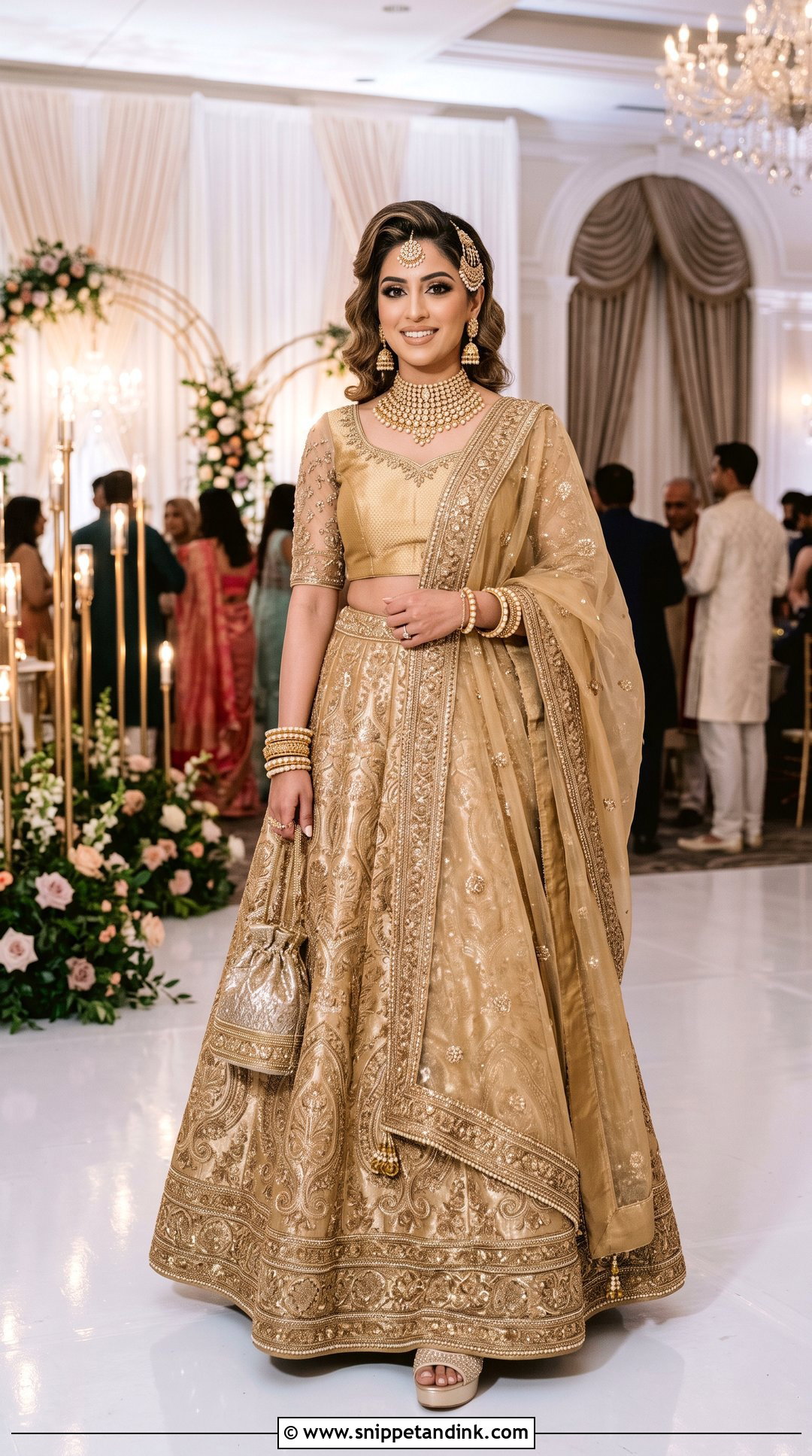 Khloe Kardashian Gold Brocade Lehenga - Snippet and Ink - 20 Anant Ambani Wedding Outfits