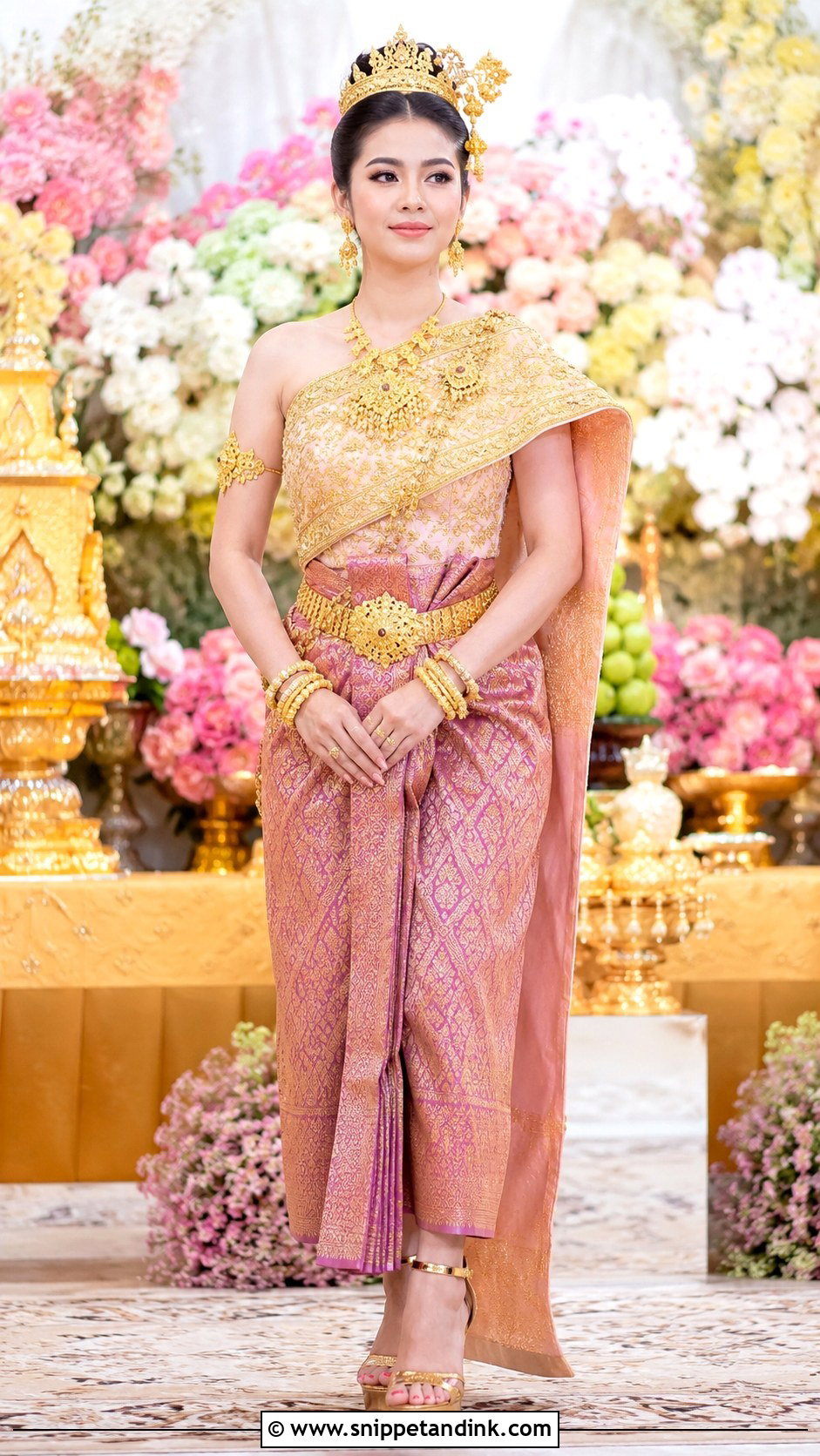 Khmer Wedding Dress With Gold Jewelry - Snippet and Ink - 25 Khmer Wedding Dress Ideas