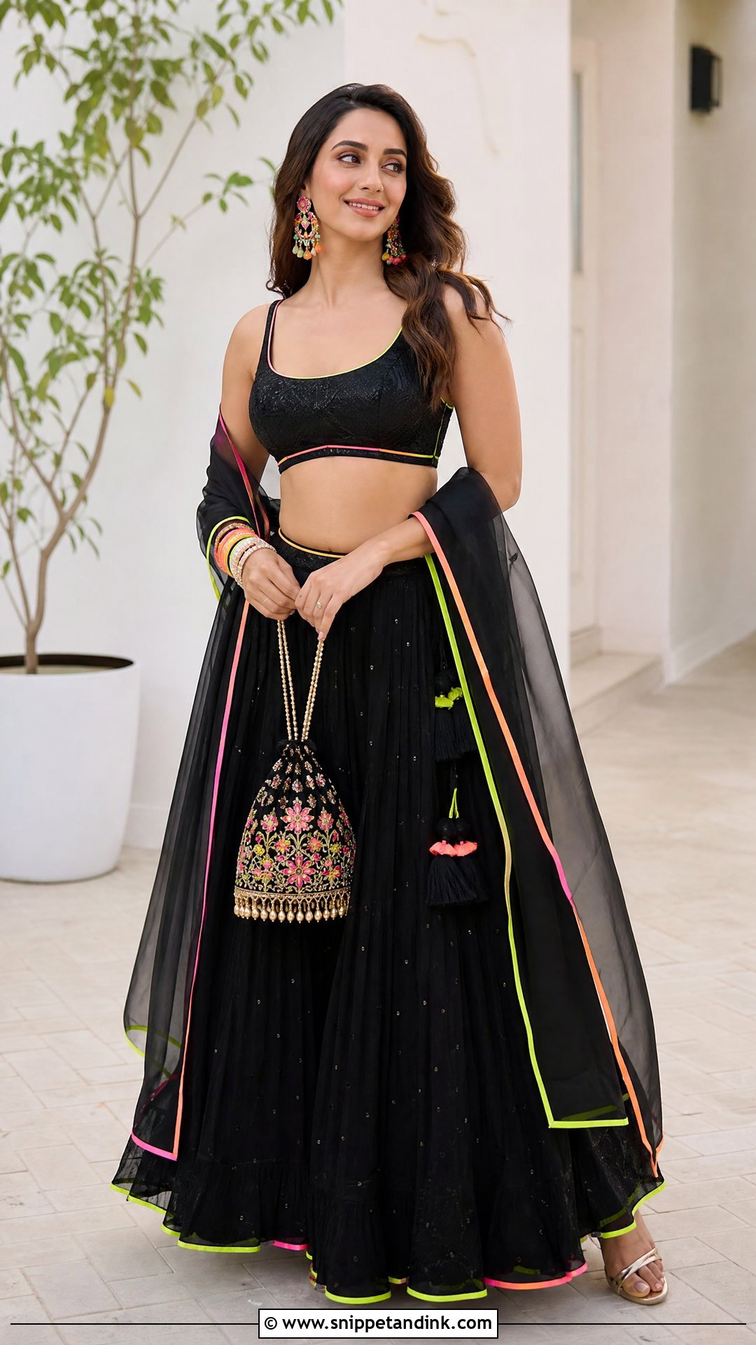 Kiara Advani Black Lehenga With Neon Trim - Snippet and Ink - 20 Kiara Advani Wedding Outfits