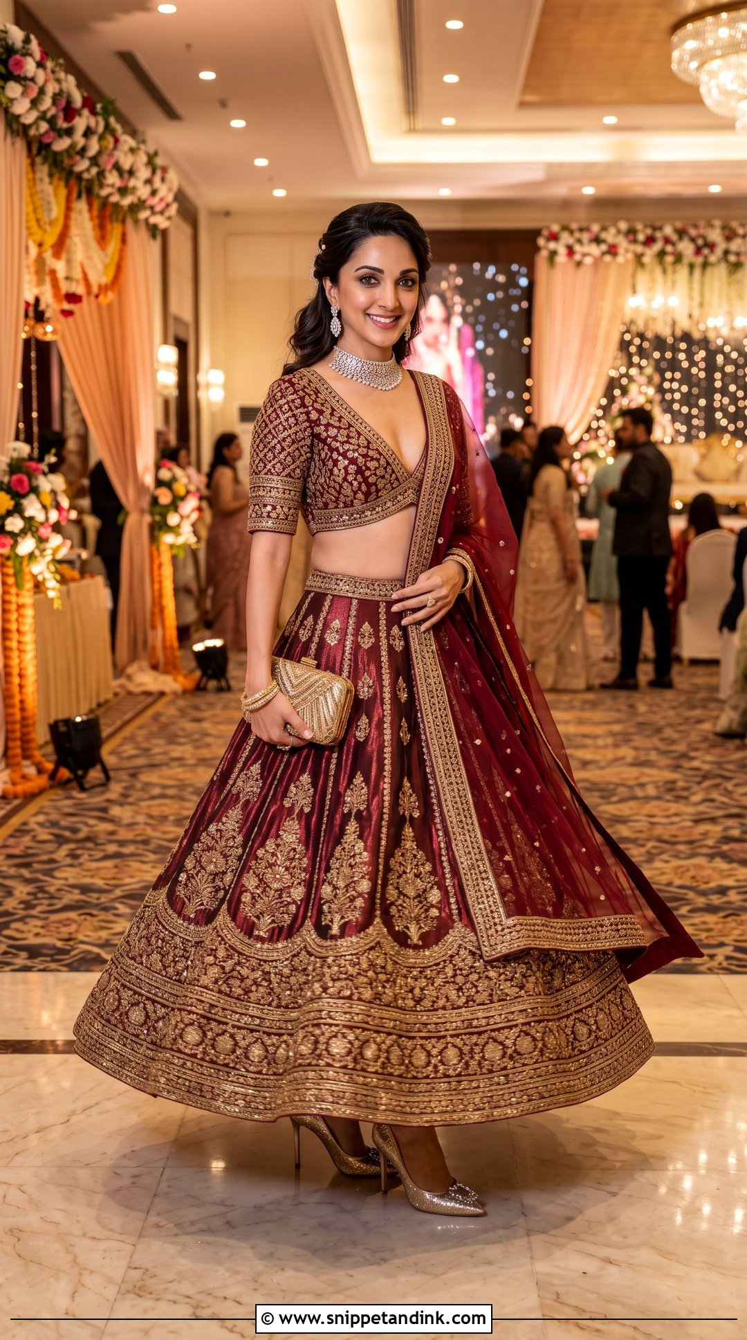 Kiara Advani Deep Maroon Metallic Lehenga - Snippet and Ink - 20 Kiara Advani Wedding Outfits
