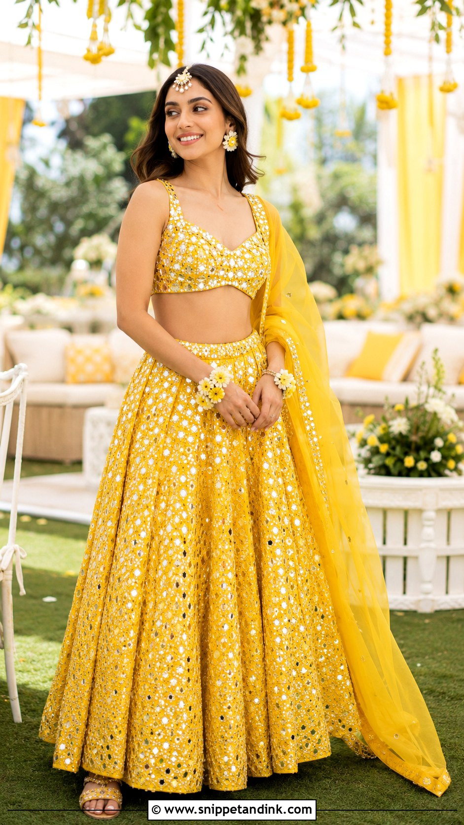 Kiara Advani Mirror Work Lehenga Haldi Outfit - Snippet and Ink - 20 Celebrity Haldi Outfit Ideas