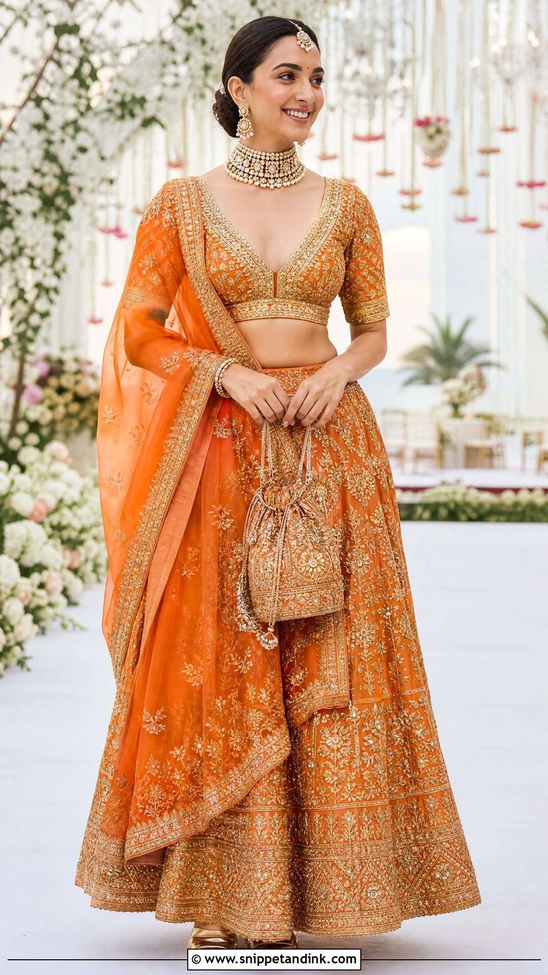 Kiara Advani Orange And Gold Wedding Lehenga - Snippet and Ink - 20 Kiara Advani Wedding Outfits