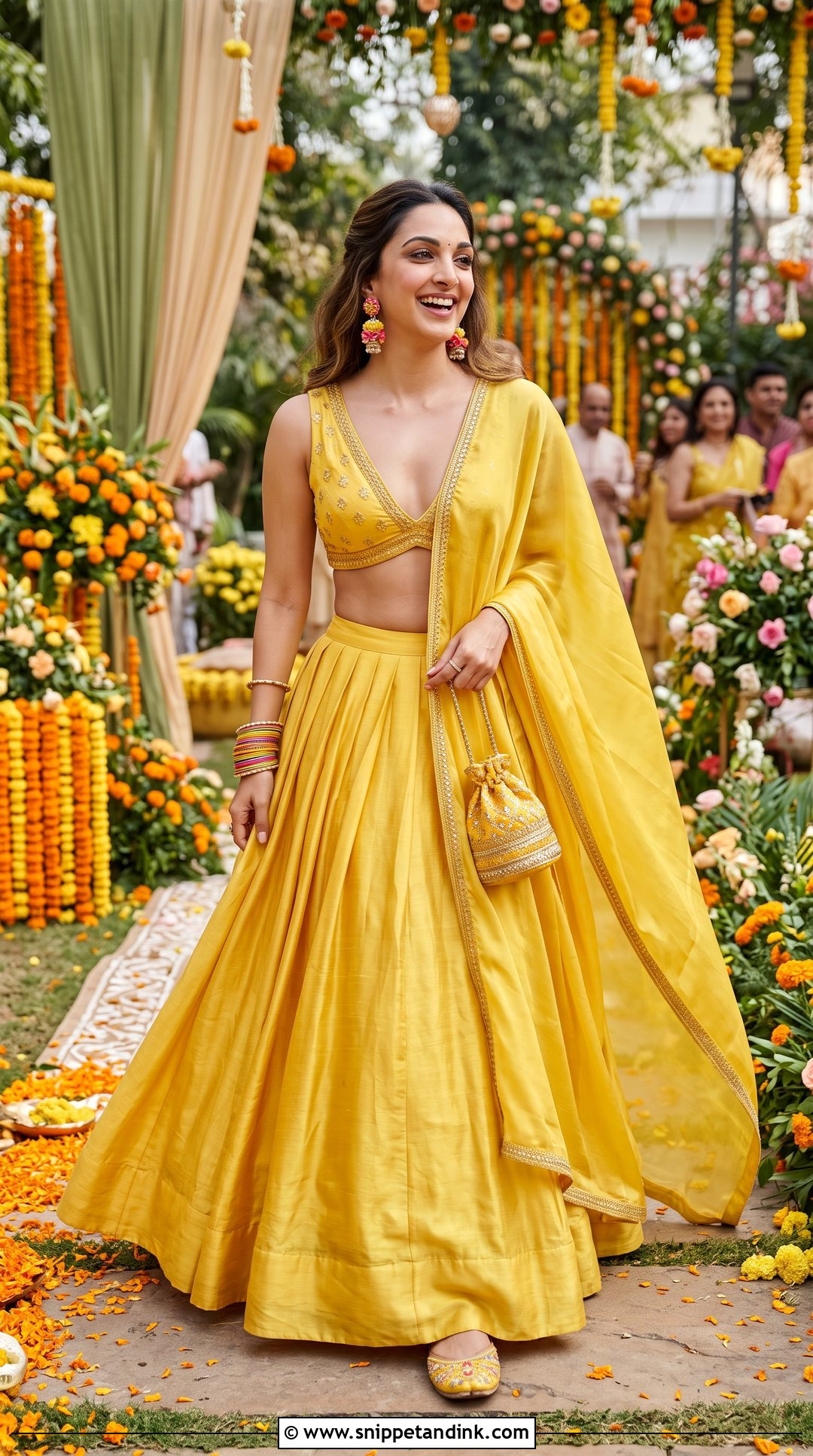 Kiara Advani Yellow Satin Lehenga - Snippet and Ink - 20 Kiara Advani Wedding Outfits