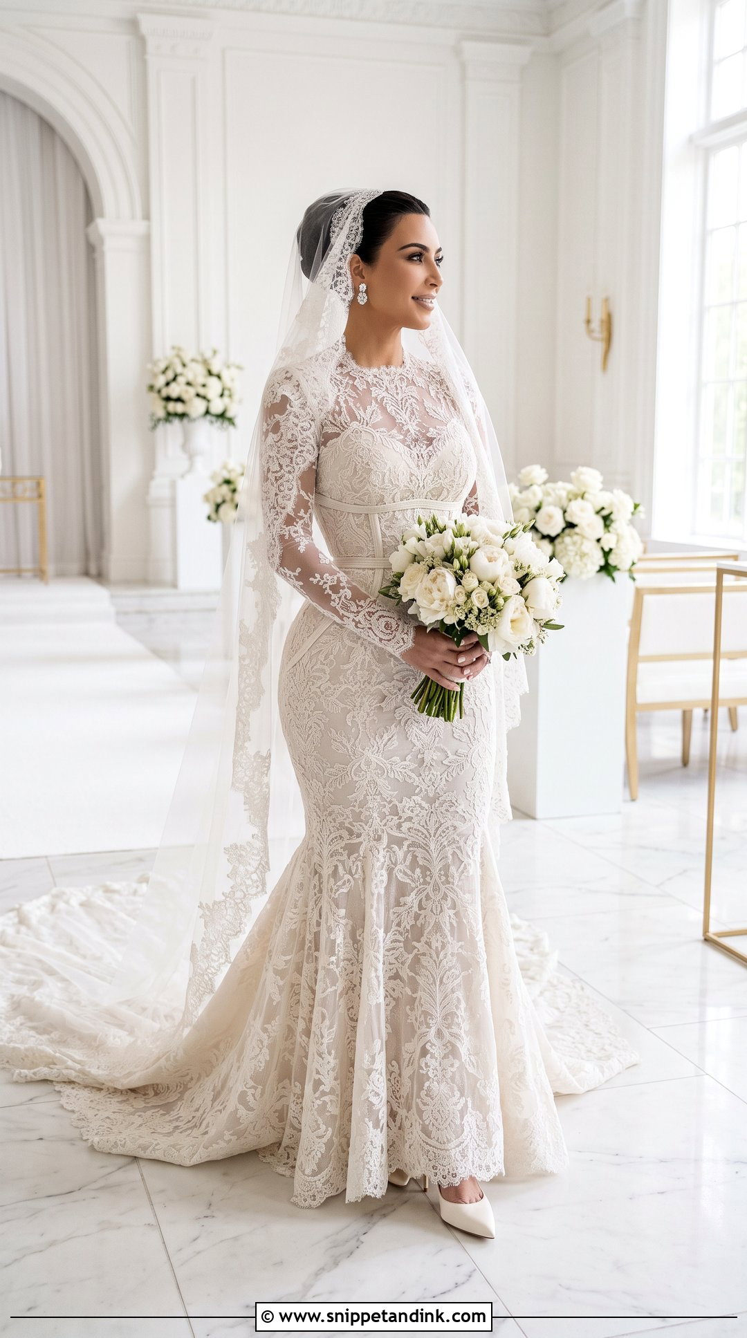 Kim K Lace Wedding Dress With Cathedral Veil - Snippet and Ink - 20 Kim K Wedding Dress Ideas
