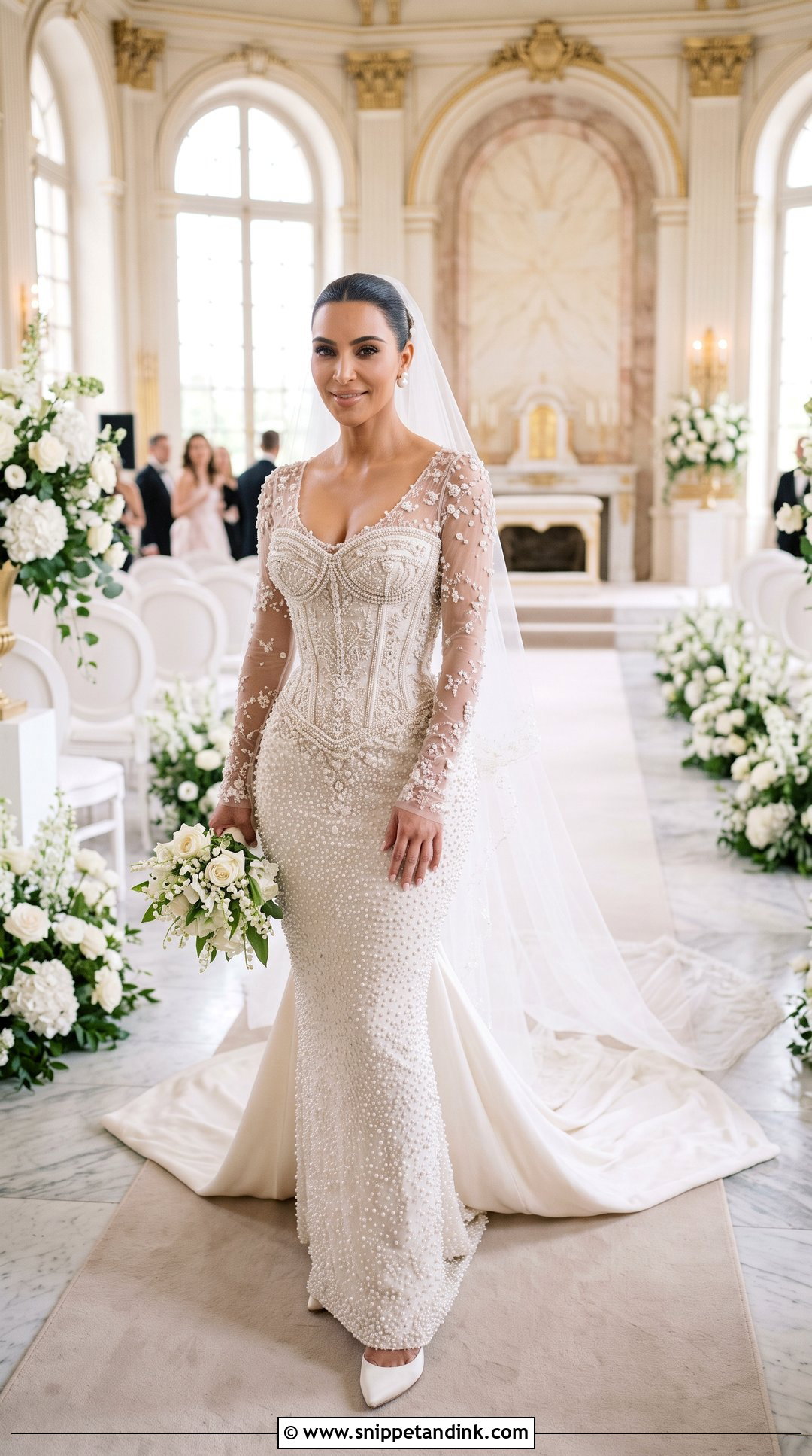 Kim K Pearl Wedding Dress With Long Veil - Snippet and Ink - 20 Kim K Wedding Dress Ideas