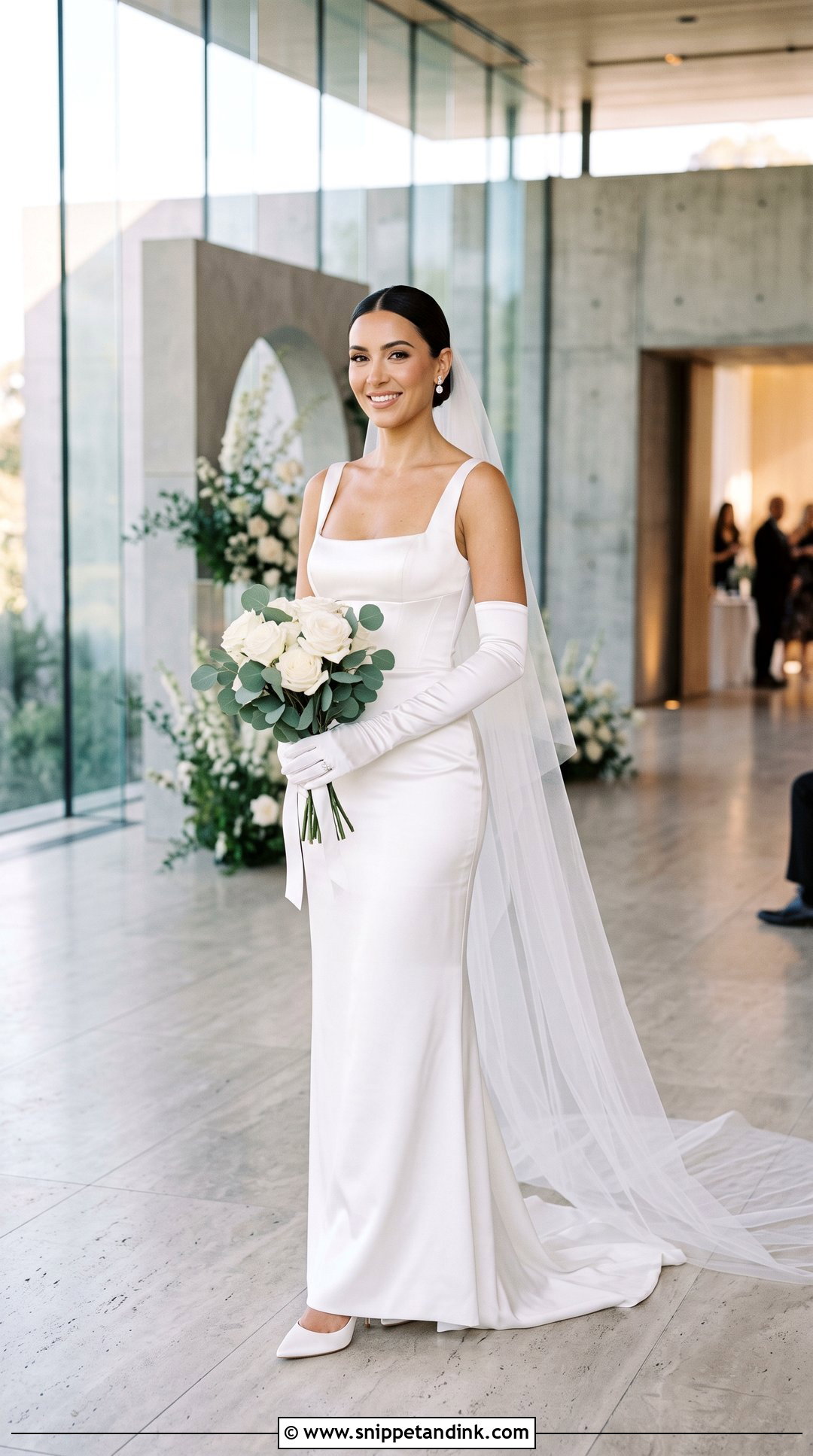Kim K Square Neck Wedding Dress With Gloves - Snippet and Ink - 20 Kim K Wedding Dress Ideas