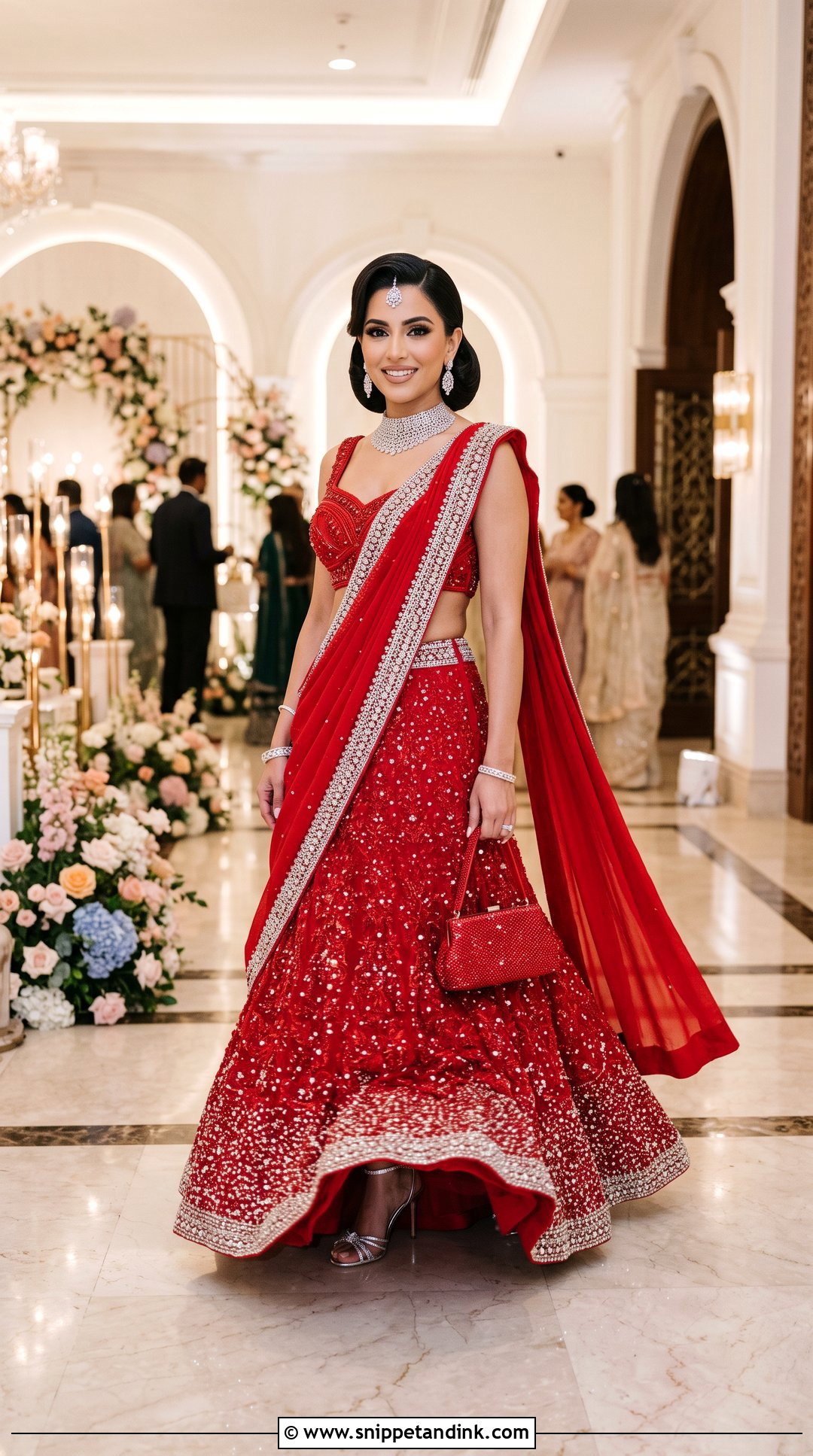 Kim Kardashian Red Saree Lehenga - Snippet and Ink - 20 Anant Ambani Wedding Outfits