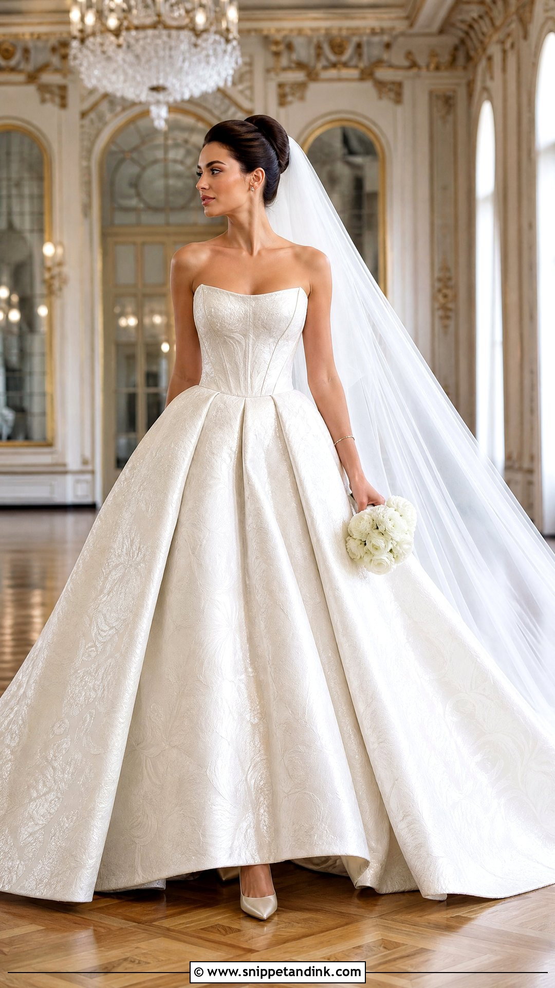 Kim Kassas Brocade Ball Gown With Minimal Jewelry - Snippet and Ink - 20 Wedding Dress Kim Kassas Ideas