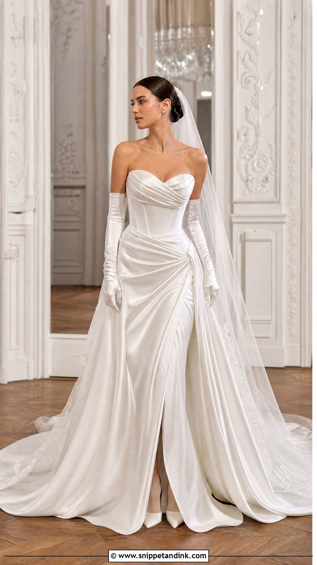 Kim Kassas Draped Satin Gown With Long Gloves - Snippet and Ink - 20 Wedding Dress Kim Kassas Ideas