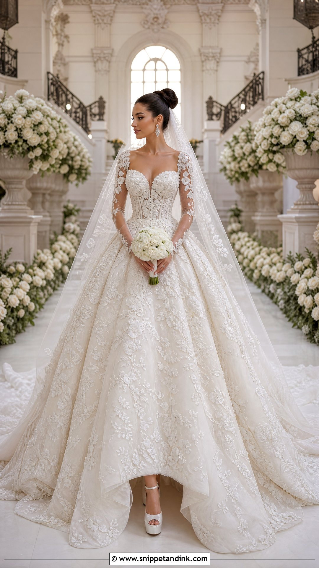 Kim Kassas Embroidered Gown With Royal Length Veil - Snippet and Ink - 20 Wedding Dress Kim Kassas Ideas
