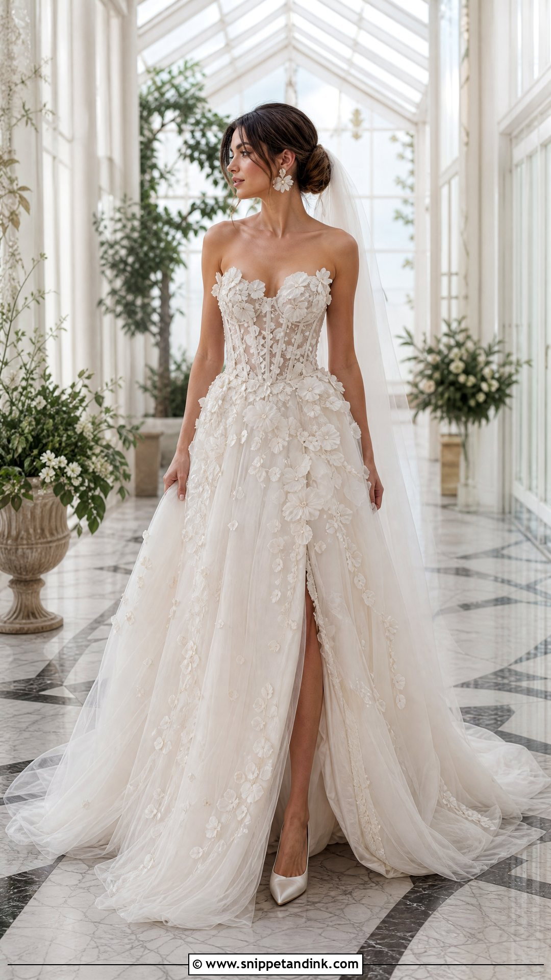 Kim Kassas Floral Applique Gown With Tulle Veil - Snippet and Ink - 20 Wedding Dress Kim Kassas Ideas