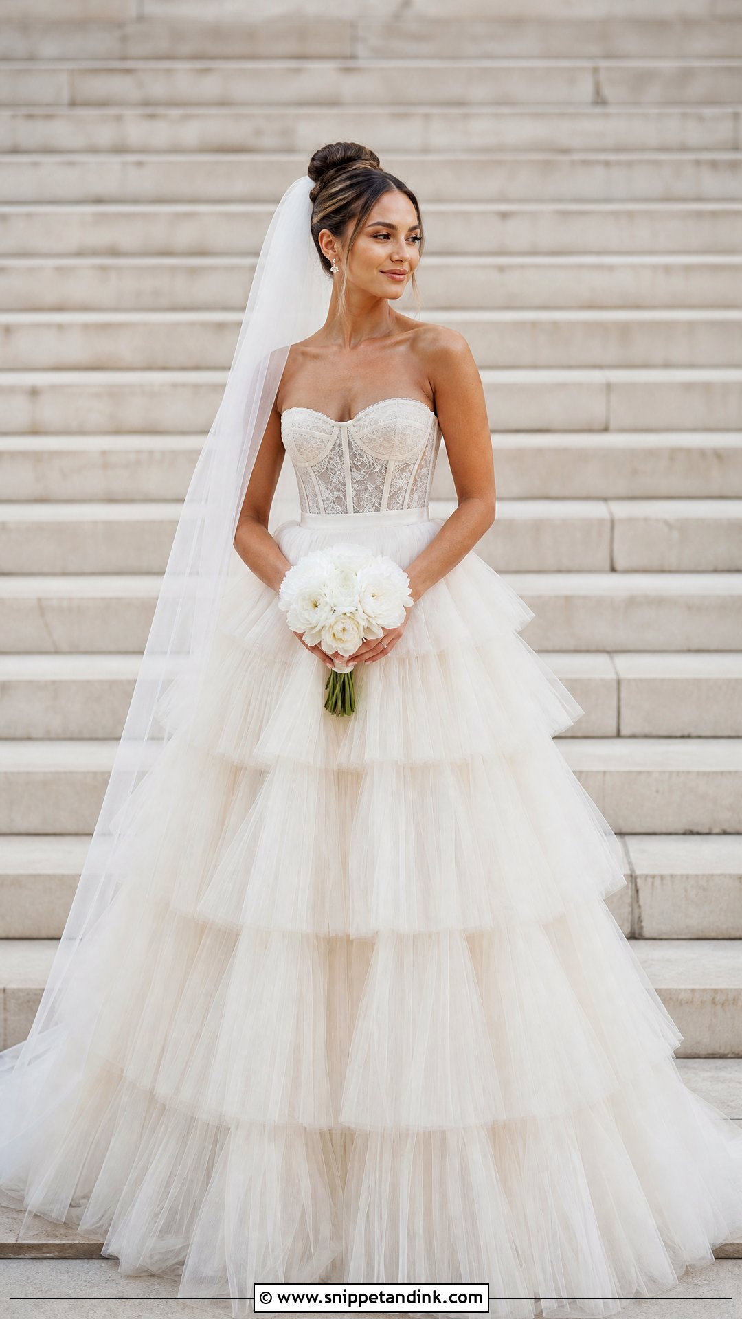 Kim Kassas Ruffled Tulle Gown With Simple Veil - Snippet and Ink - 20 Wedding Dress Kim Kassas Ideas