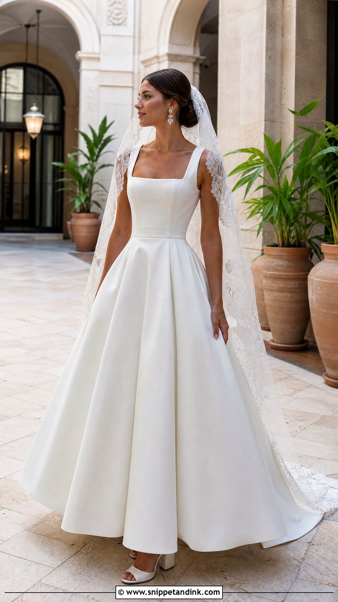 Kim Kassas Square Neck Gown With Lace Mantilla Veil - Snippet and Ink - 20 Wedding Dress Kim Kassas Ideas