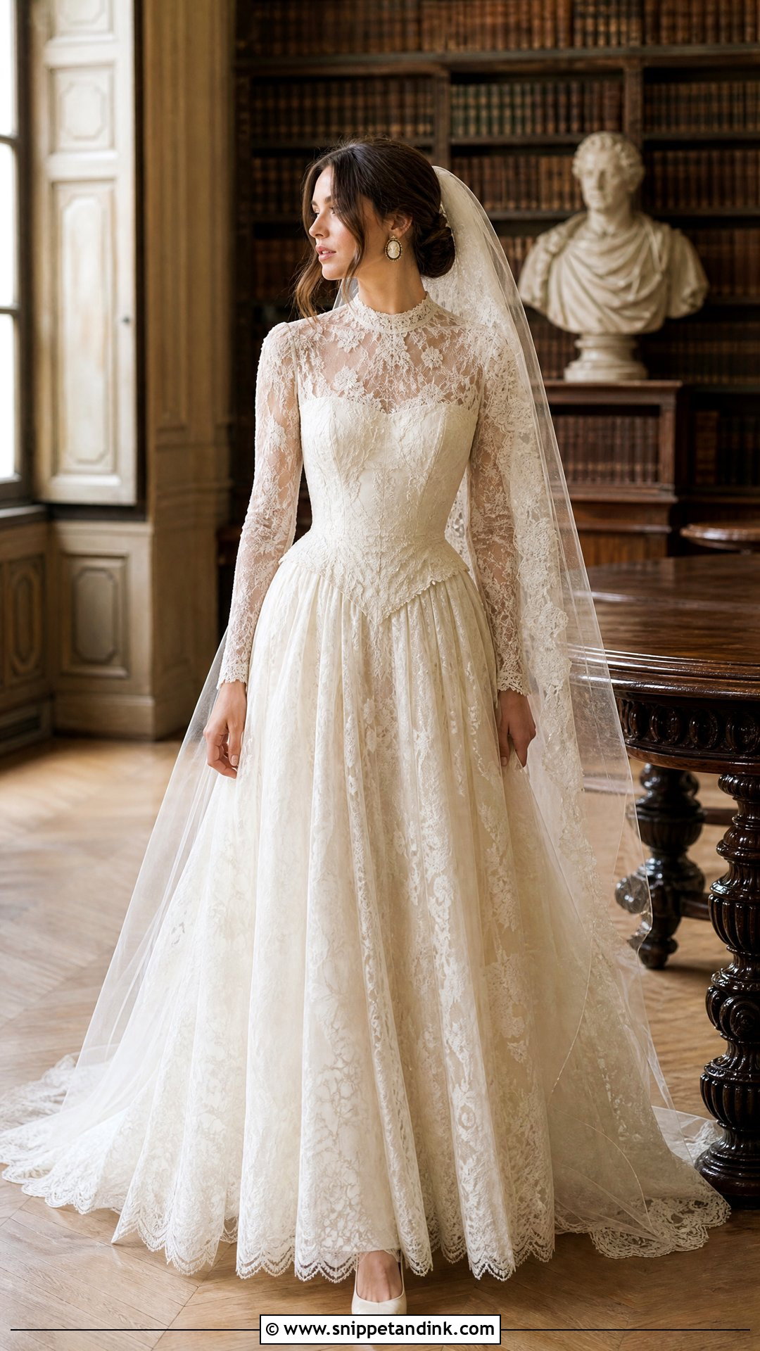 Kim Kassas Vintage Lace Gown With Cameo Earrings - Snippet and Ink - 20 Wedding Dress Kim Kassas Ideas