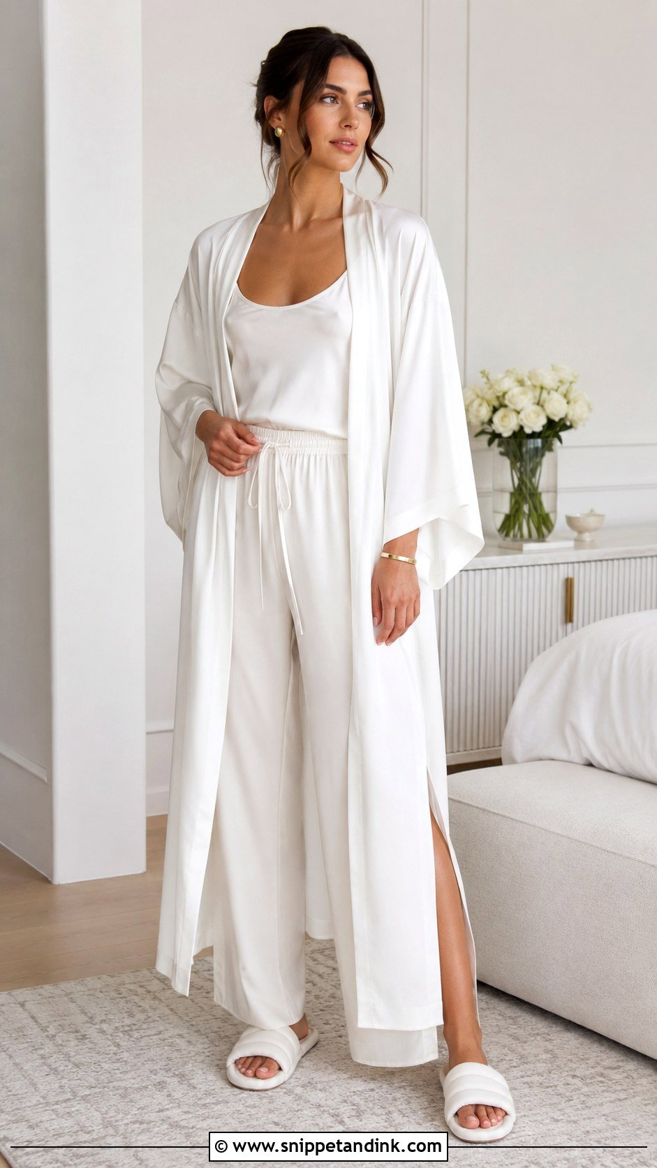 Kimono Sleeve Long Bridal Robe Outfit - Snippet and Ink - 20 Long Bridal Robe Ideas
