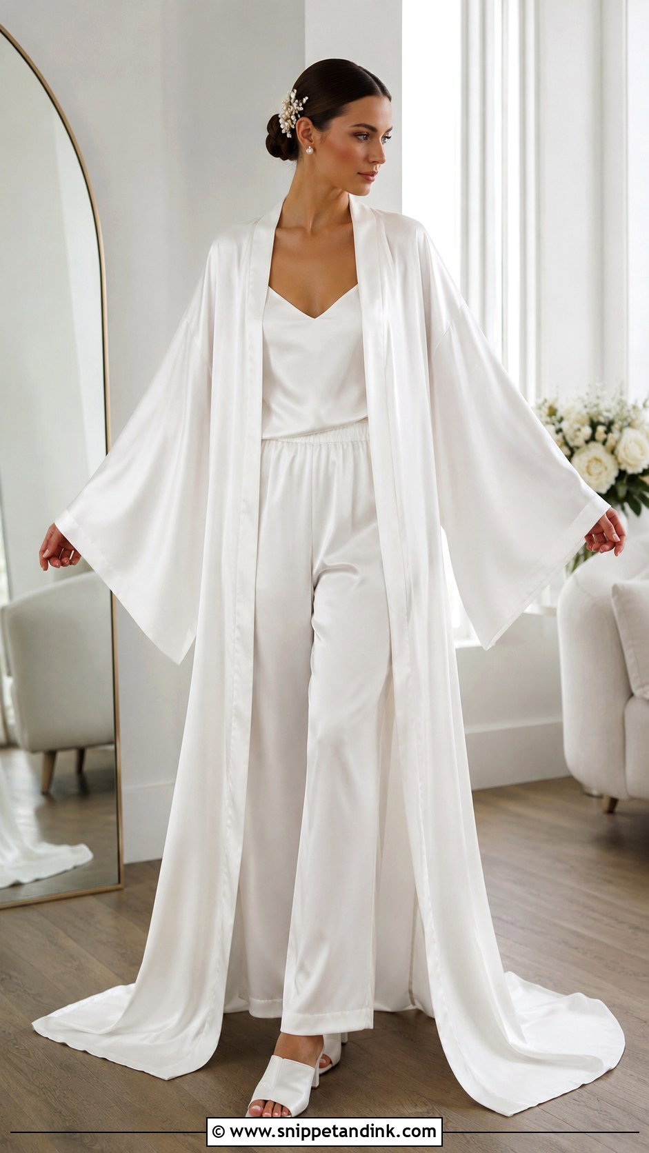 Kimono Sleeve Long Bridal Robe - Snippet and Ink - 20 Long Bridal Robes Ideas