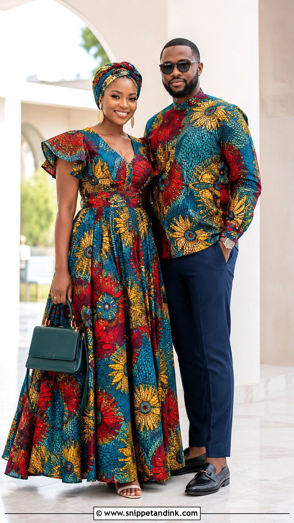 Kitenge Maxi Dress And Shirt Outfit - Snippet and Ink - 20 African Traditional Wear for Couples Ideas