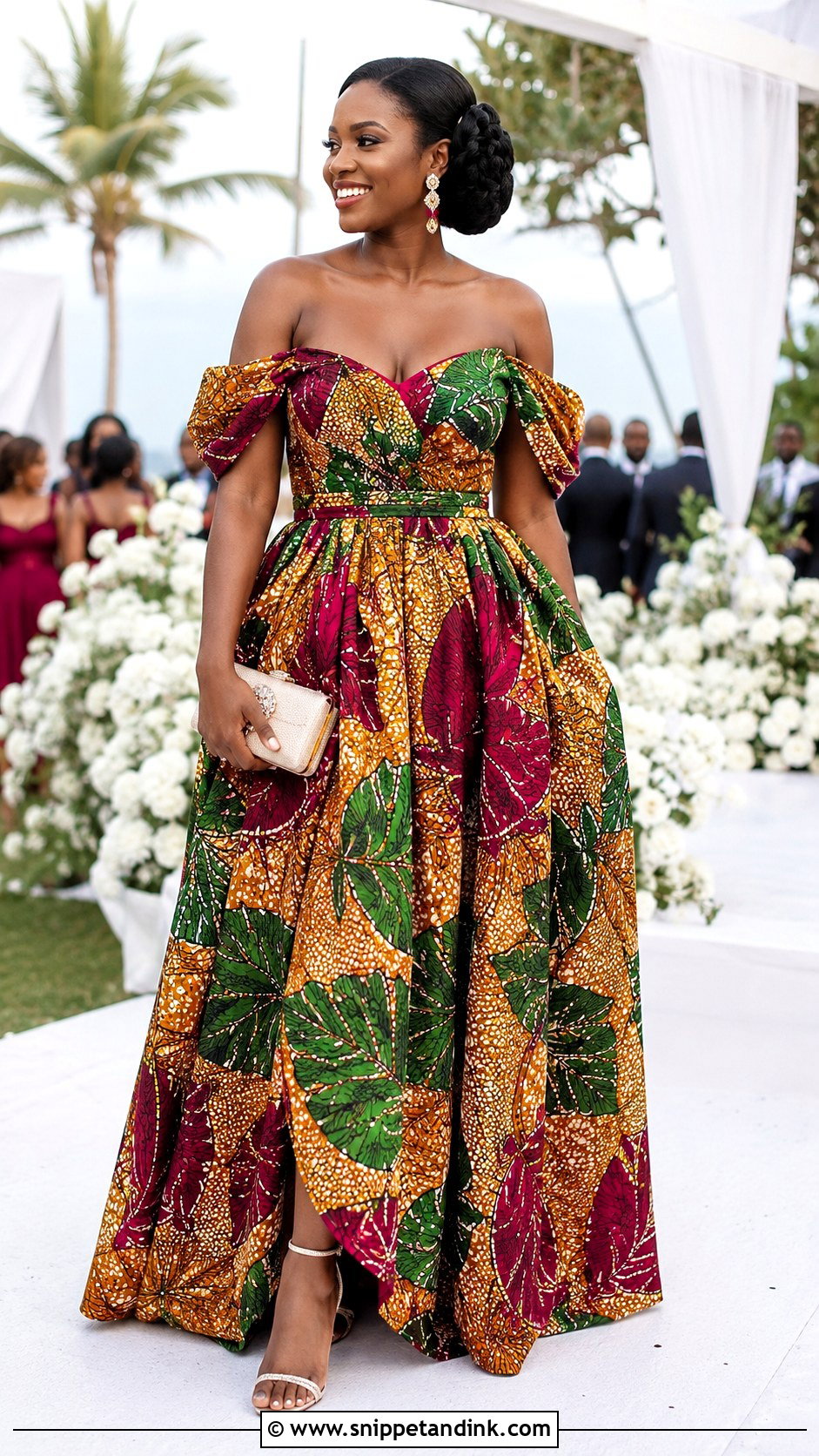 Kitenge Off Shoulder Wedding Dress - Snippet and Ink - 20 Modern African Wedding Dresses