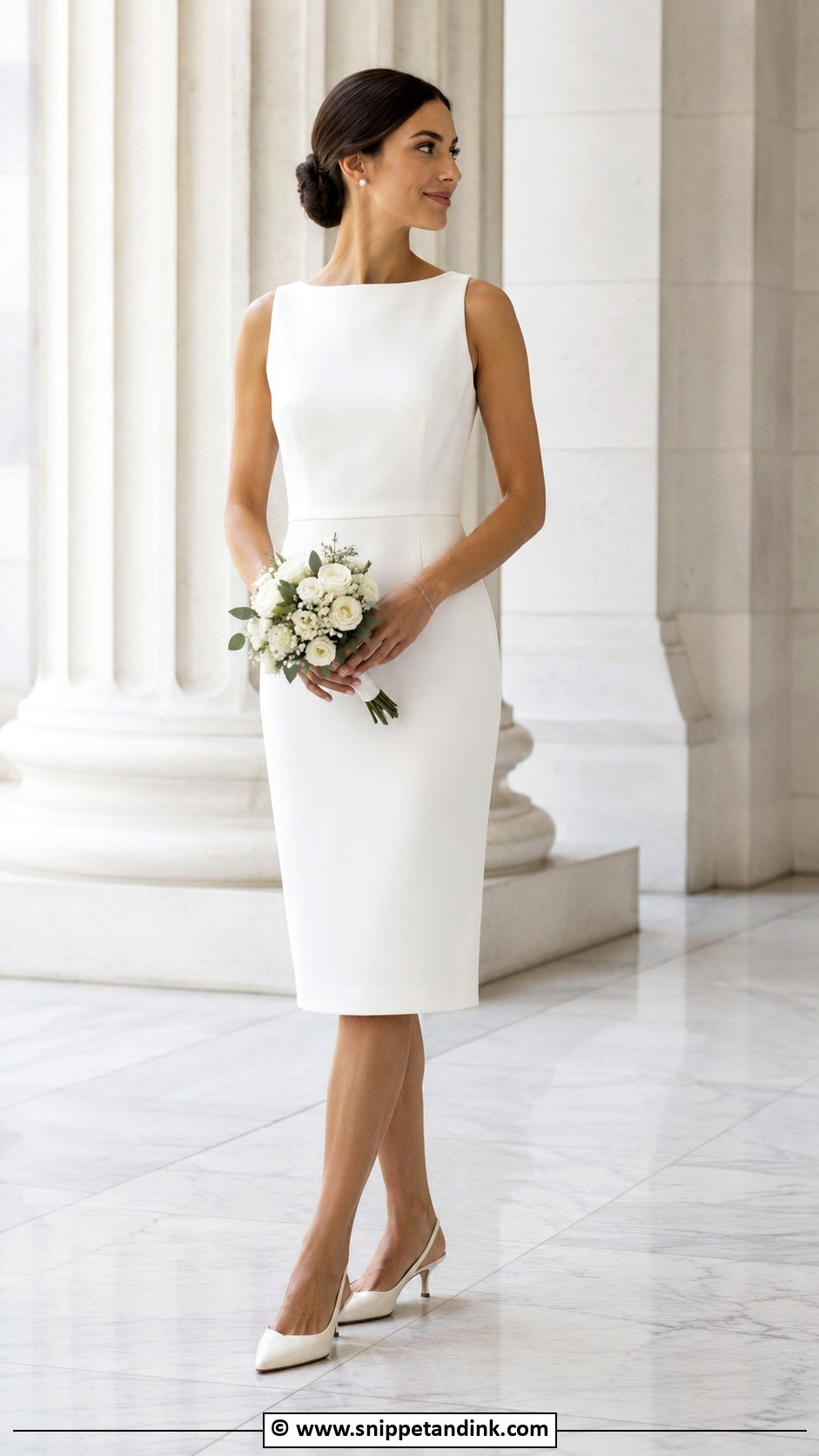 Kitten Heel Bridal Slingbacks With A Sheath Dress - Snippet and Ink - 30 Bridal Footwear Ideas