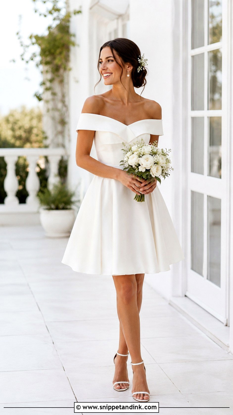 Knee Length Off Shoulder Wedding Dress - Snippet and Ink - 25 Knee Length Wedding Dress Ideas