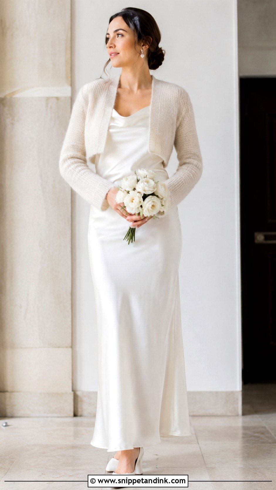 Knit Bridal Bolero With Simple Slip Dress - Snippet and Ink - 25 Bridal Bolero Ideas