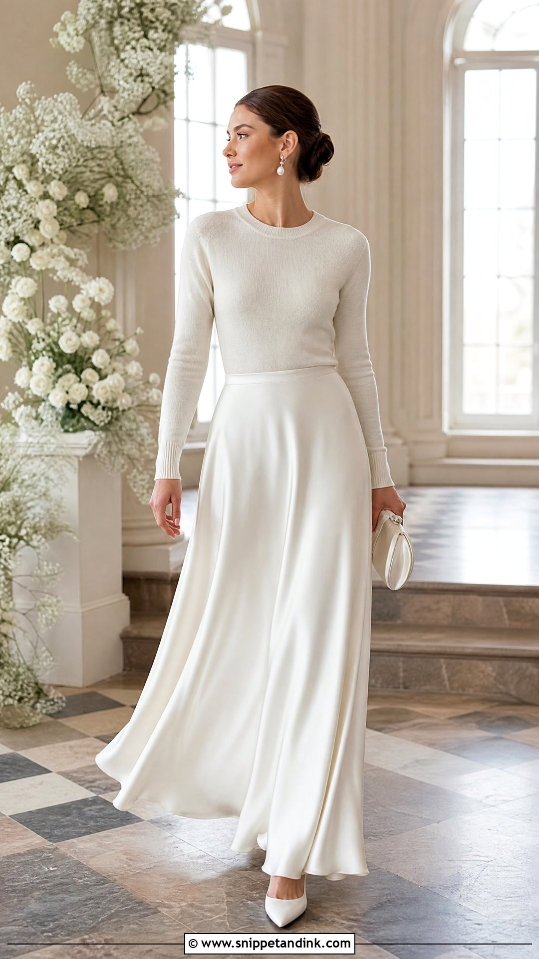 Knit Bridal Sweater With Satin Winter Wedding Skirt - Snippet and Ink - 25 Winter Wedding Dress Coverups Ideas