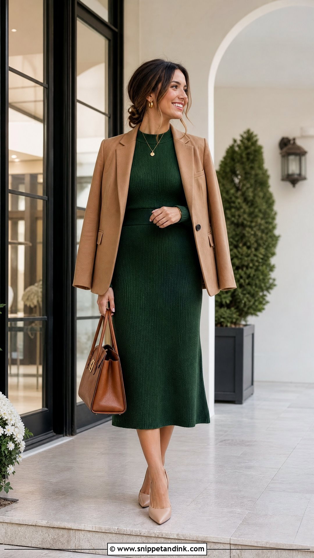 Knit Midi Dress And Blazer Wedding Outfit - Snippet and Ink - 20 Smart Casual Wedding Outfit Women Ideas