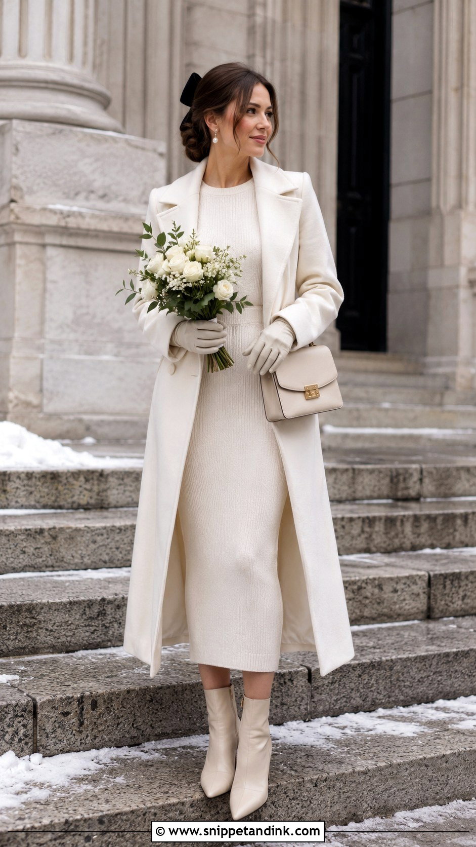 Knit Midi Dress And Long Coat Courthouse Wedding Outfit - Snippet and Ink - 20 Courthouse Wedding Outfit Bride Ideas