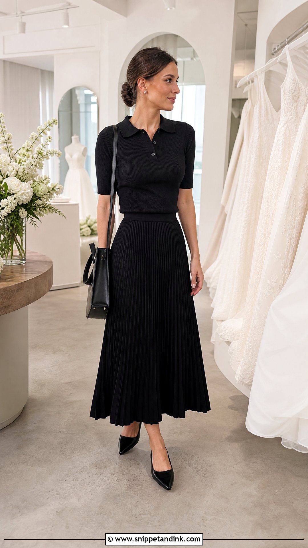 Knit Polo And Pleated Skirt Outfit - Snippet and Ink - 20 Bridal Stylist Work Outfit Ideas