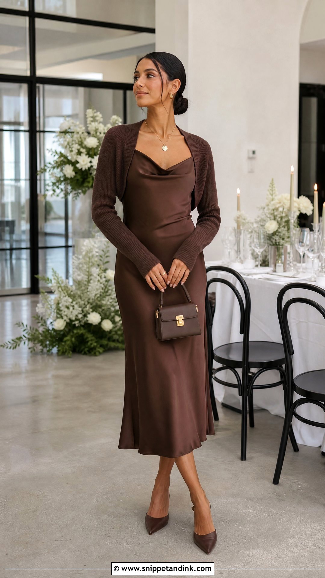 Knit Shrug With Satin Slip Dress - Snippet and Ink - 25 Shrug Outfit Ideas for Wedding