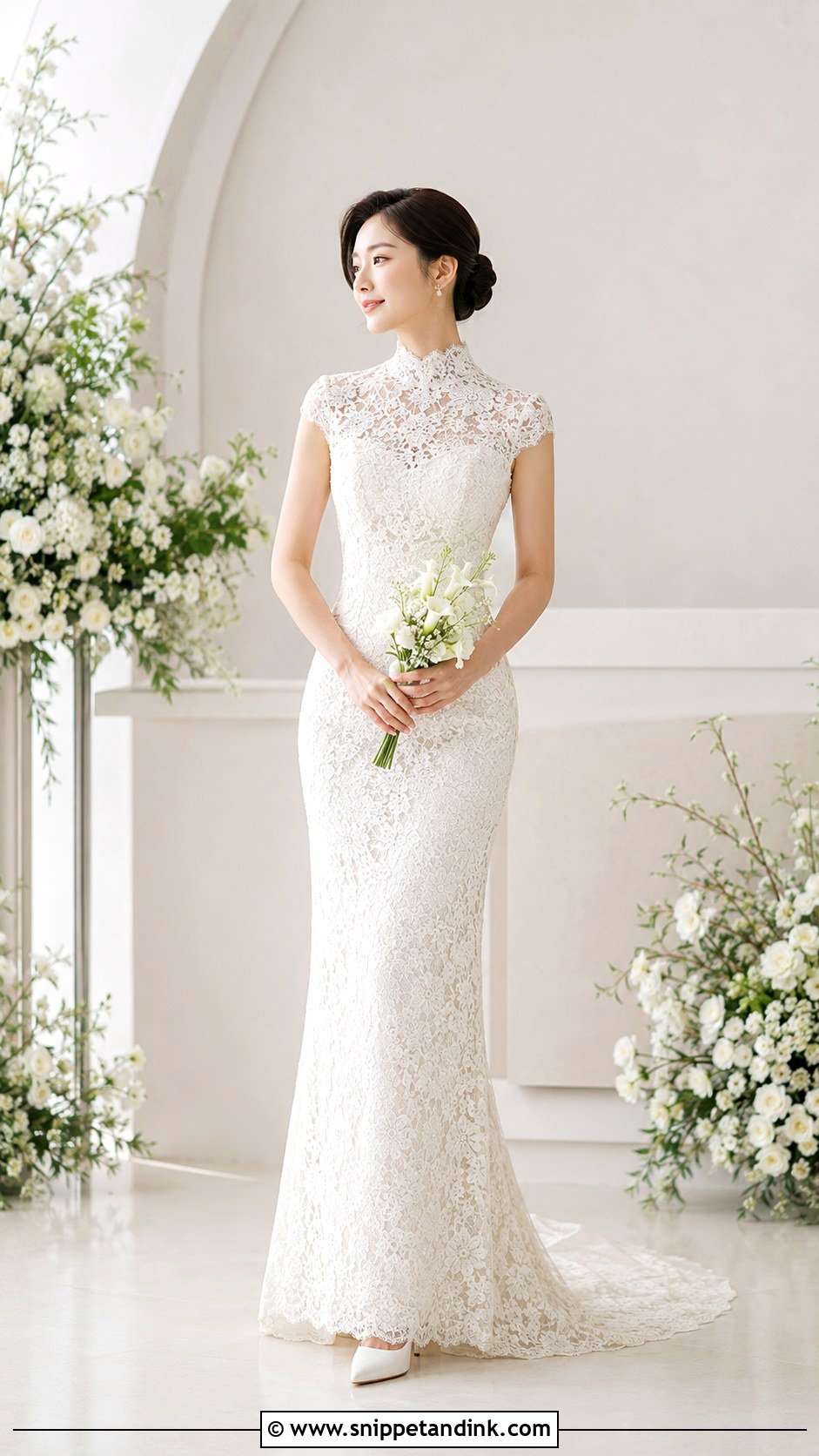 Korean Bride High Neck Wedding Dress - Snippet and Ink - 30 Korean Bride Ideas
