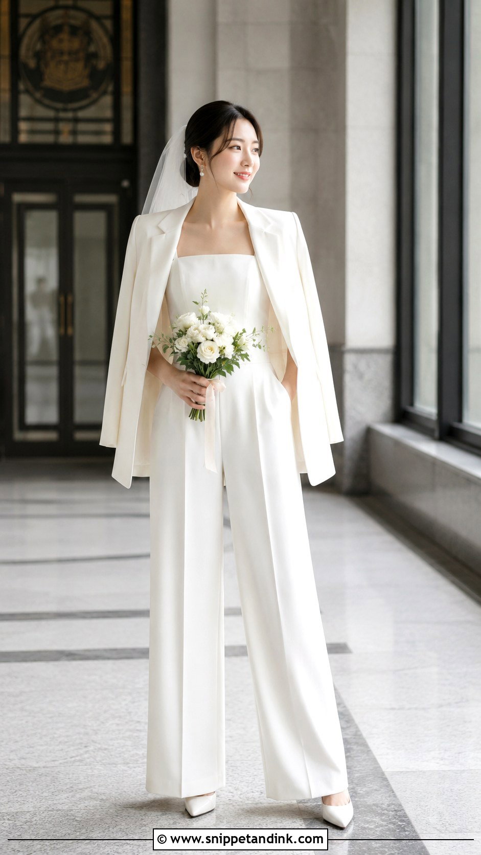 Korean Bride Jumpsuit Wedding Outfit - Snippet and Ink - 30 Korean Bride Ideas