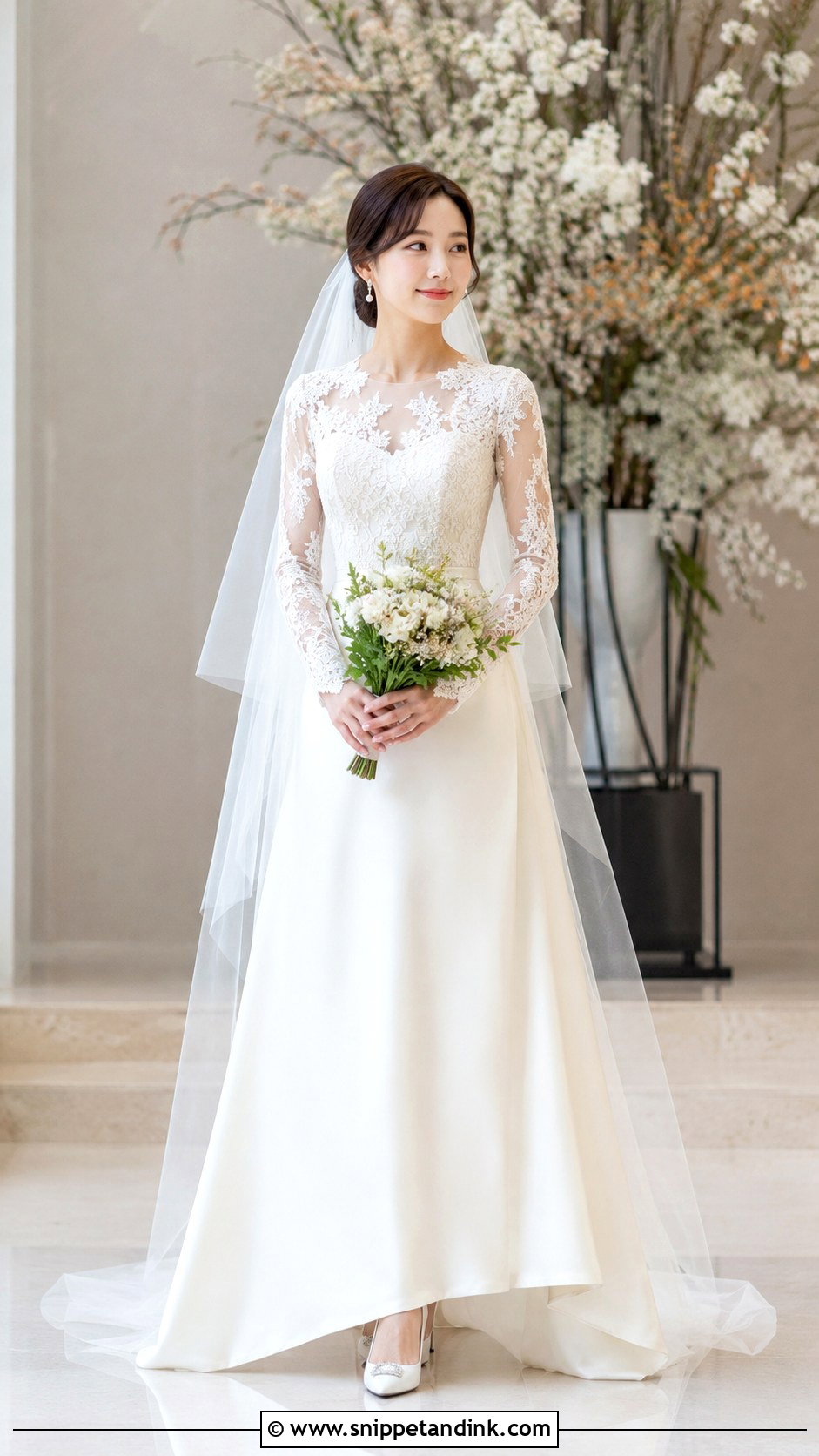Korean Bride Long Sleeve Wedding Dress - Snippet and Ink - 30 Korean Bride Ideas