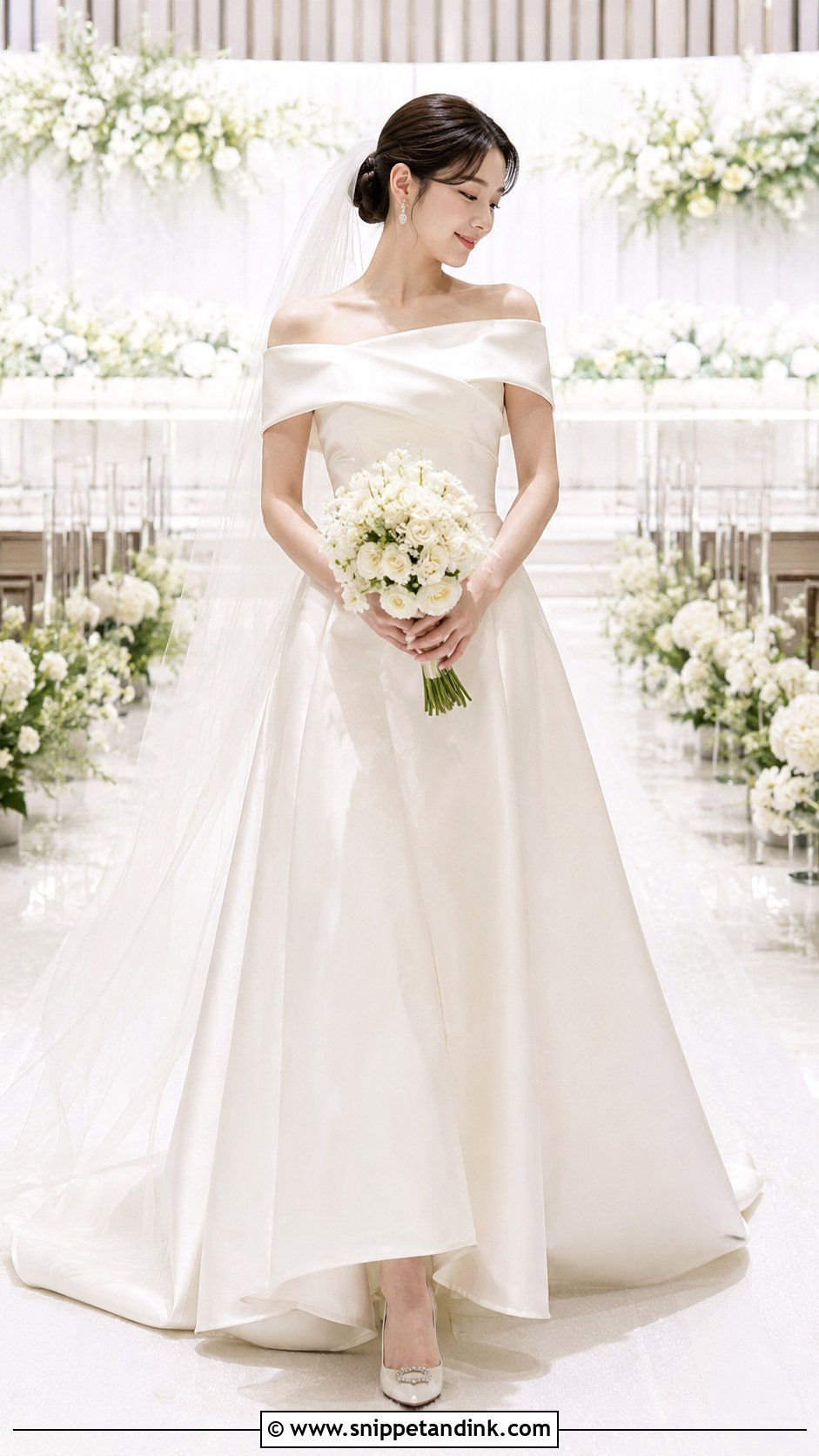 Korean Bride Off Shoulder Wedding Dress - Snippet and Ink - 30 Korean Bride Ideas