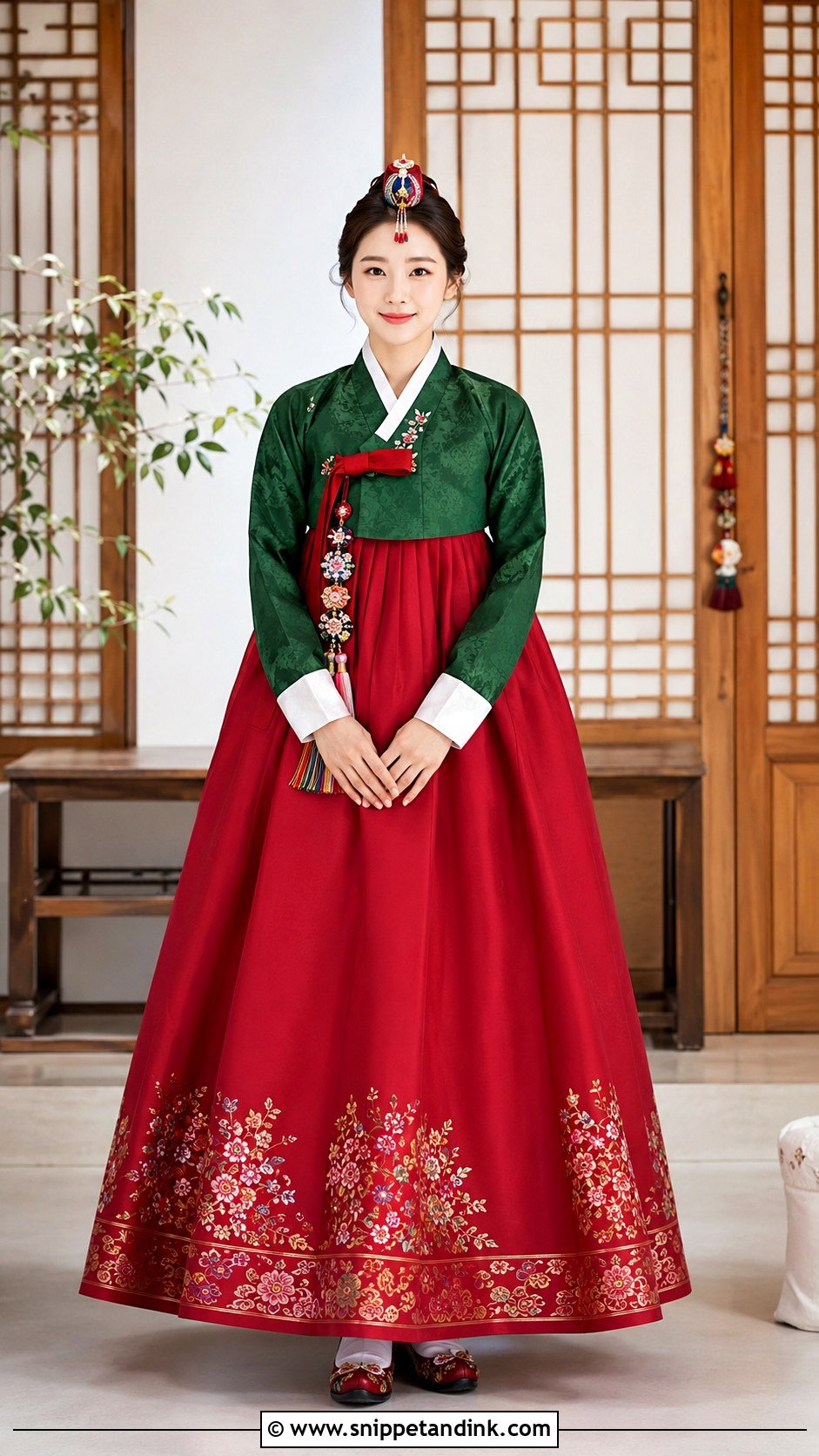 Korean Bride Red And Green Hanbok - Snippet and Ink - 30 Korean Bride Ideas